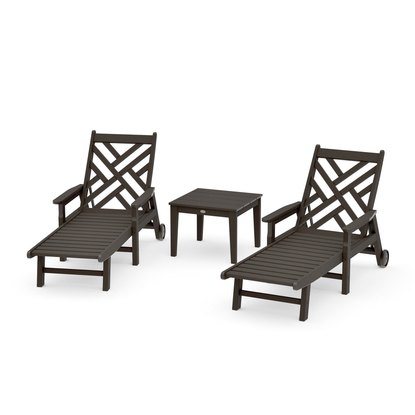 POLYWOOD Chippendale 3-Piece Chaise Set with Arms and Wheels — Vintage Coffee