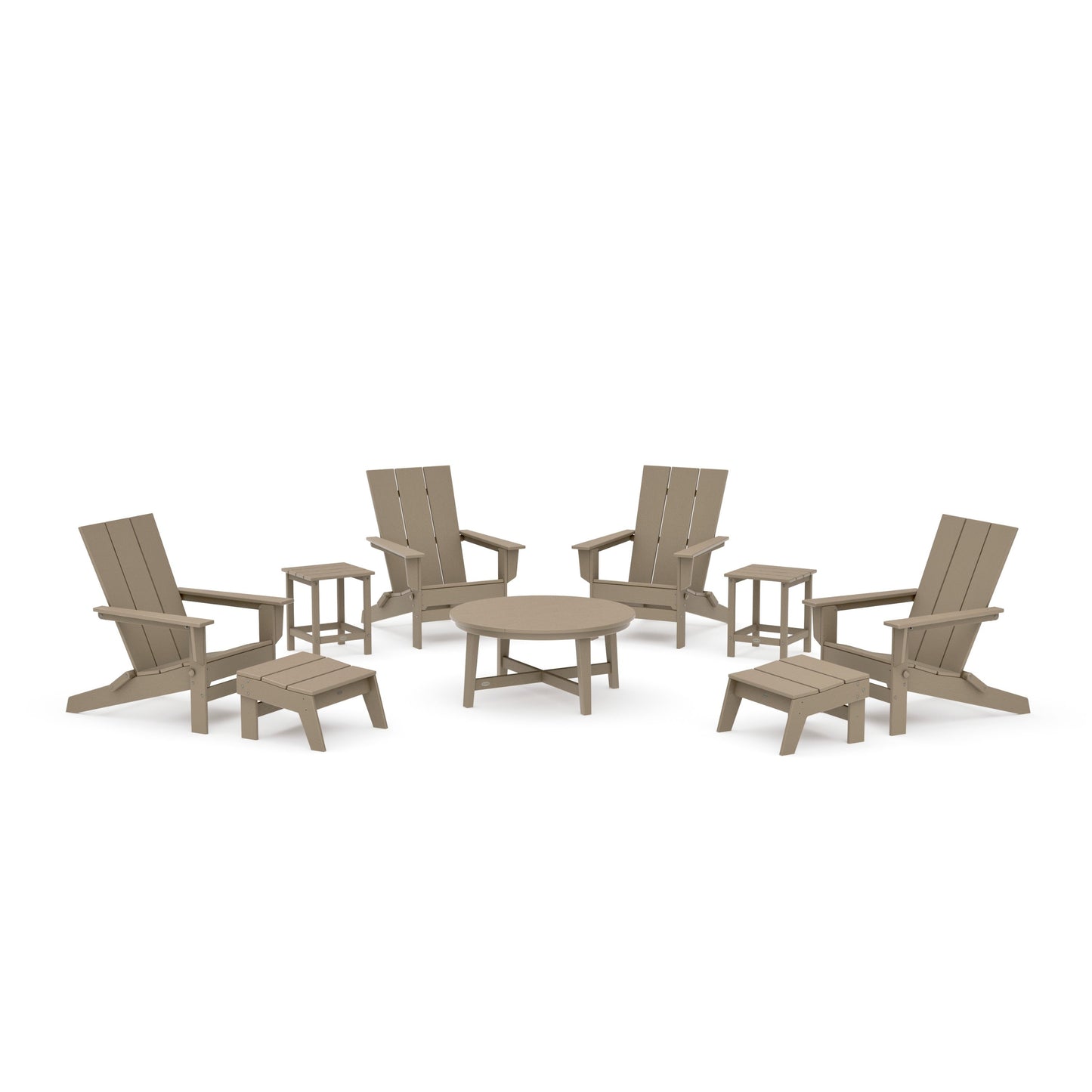 POLYWOOD Modern Studio Folding Adirondack 9-Piece Conversation Set — Vintage Sahara