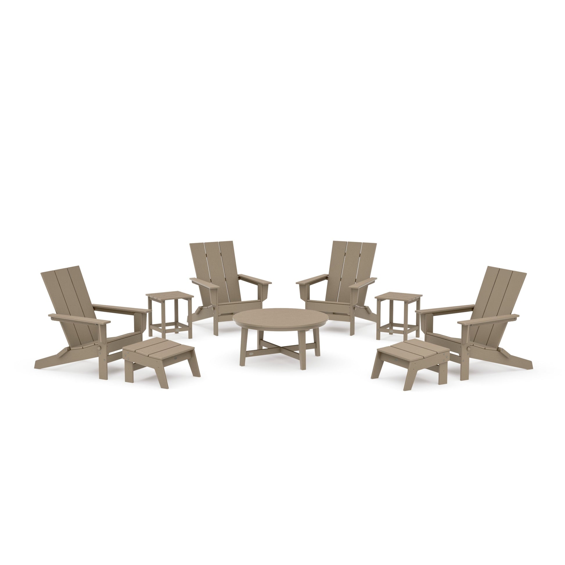 POLYWOOD Modern Studio Folding Adirondack 9-Piece Conversation Set — Vintage Sahara