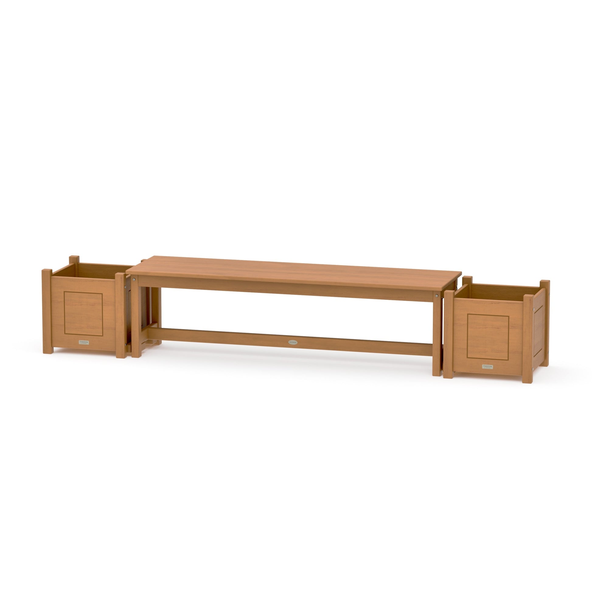 POLYWOOD 60" Country Living Straight Planter Bench Set — Natural