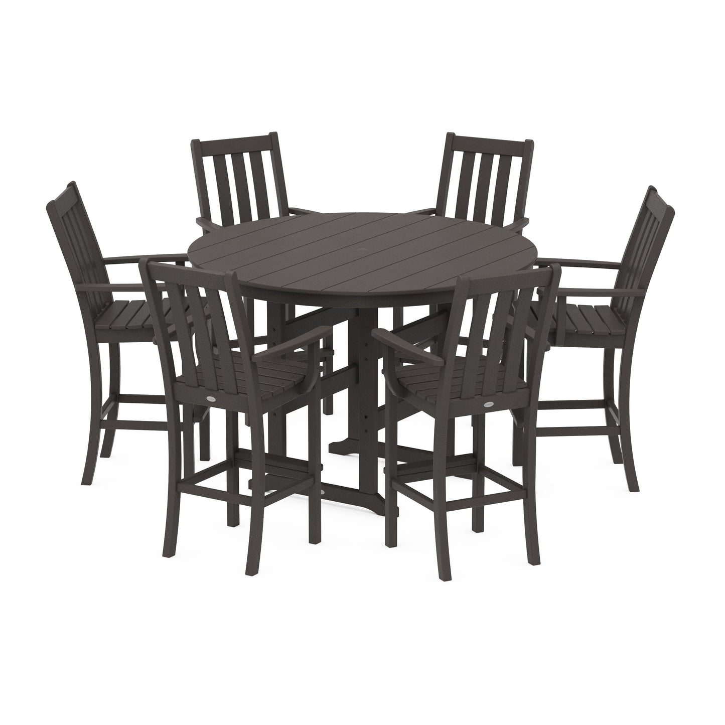 POLYWOOD Vineyard 7-Piece Arm Chair Round Farmhouse Bar Set — Vintage Coffee