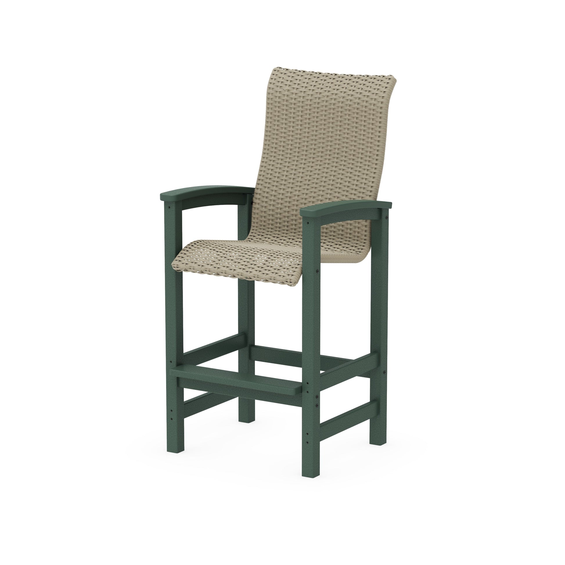 POLYWOOD Coastal Woven High-Back Bar Chair — Green / Dune Grass