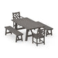 POLYWOOD Chippendale 5-Piece Rustic Farmhouse Dining Set With Benches — Driftwood