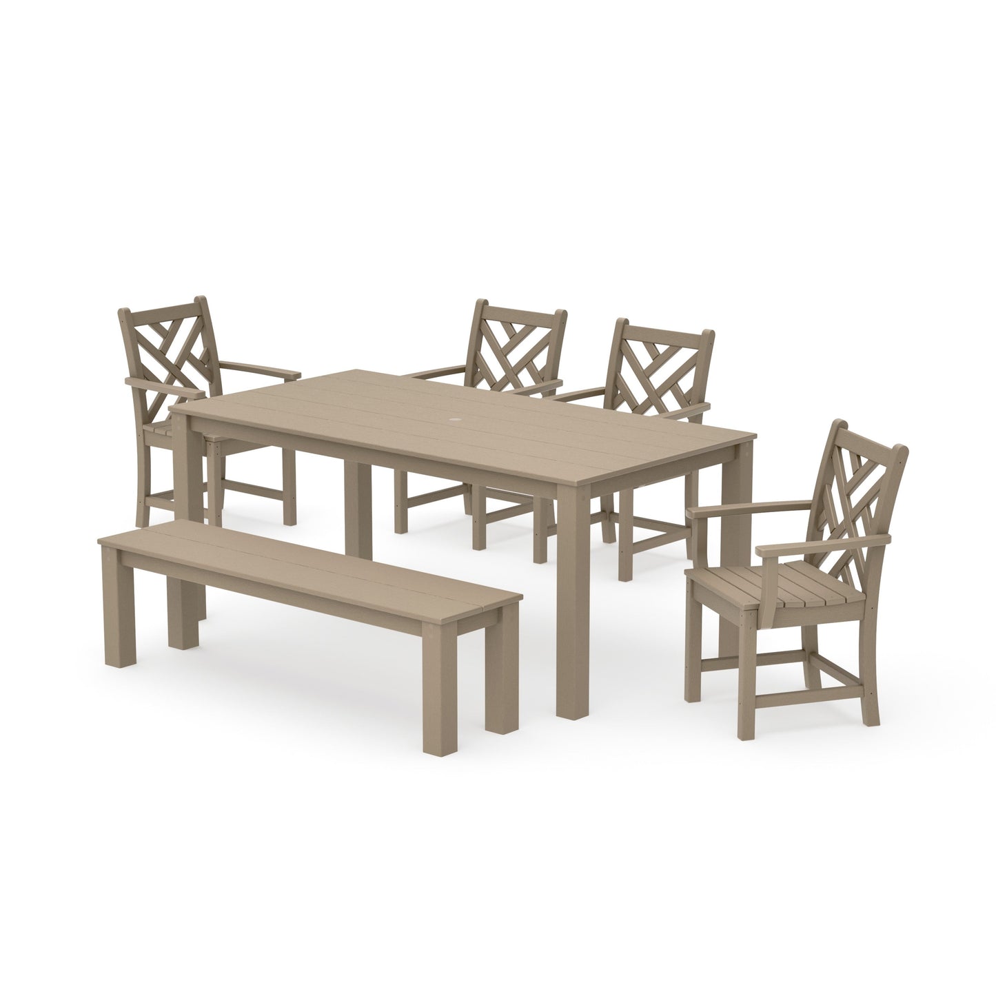 POLYWOOD Chippendale 6-Piece Parsons Dining Set with Bench — Vintage Sahara