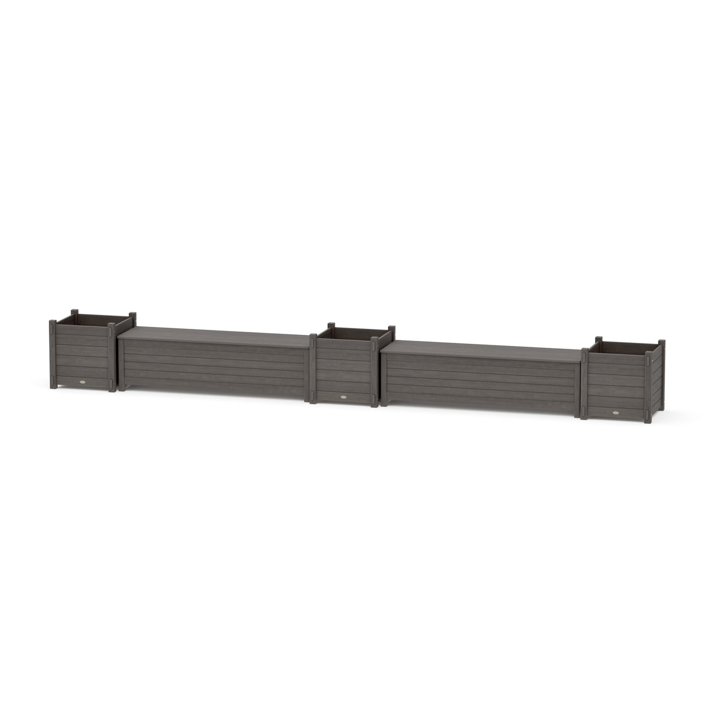 POLYWOOD 60" Nautical Straight Double Planter Storage Bench Set- Large — Driftwood