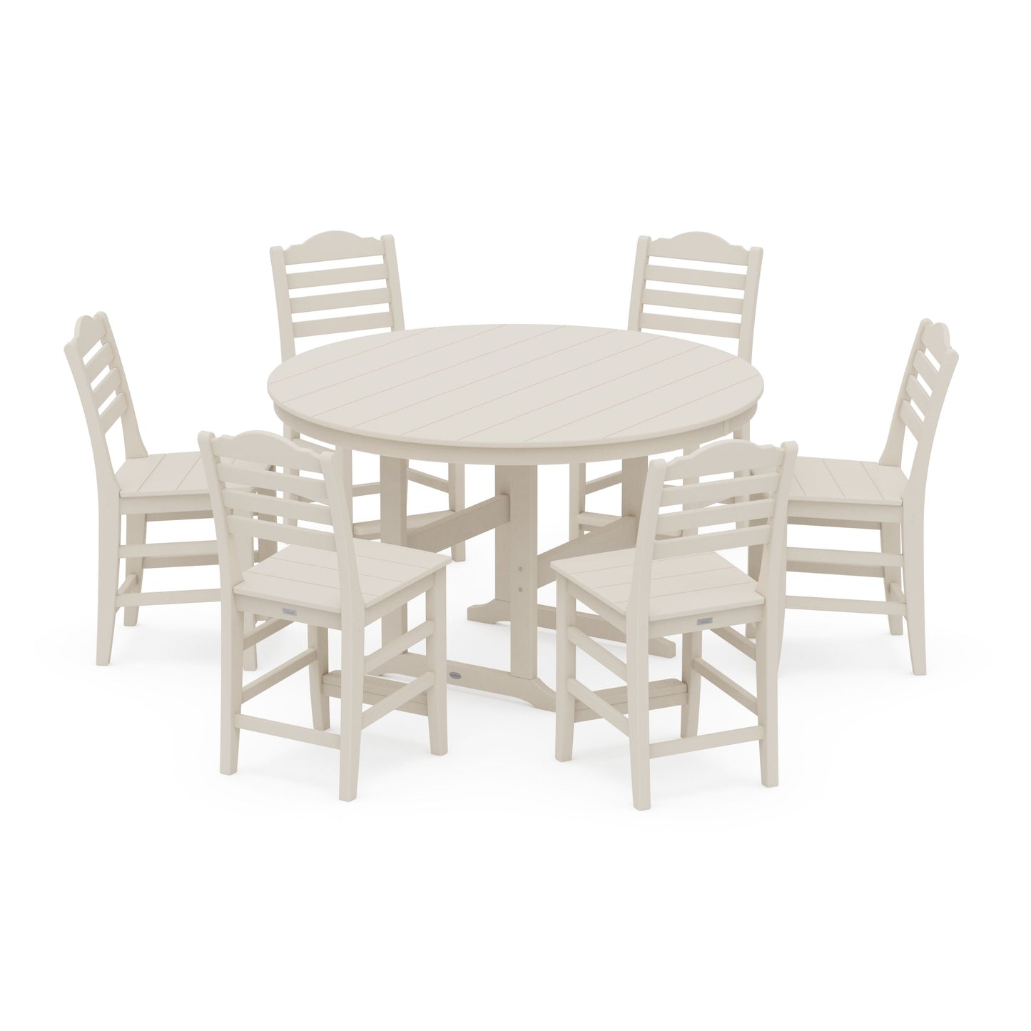 POLYWOOD Savannah 7-Piece Farmhouse Side Chair Round Counter Set — Sand