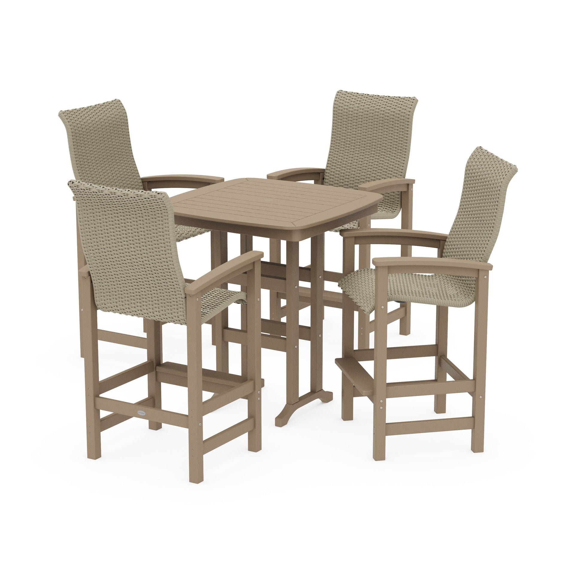 POLYWOOD Coastal Woven High-Back 5-Piece Bar Set — Vintage Sahara / Dune Grass