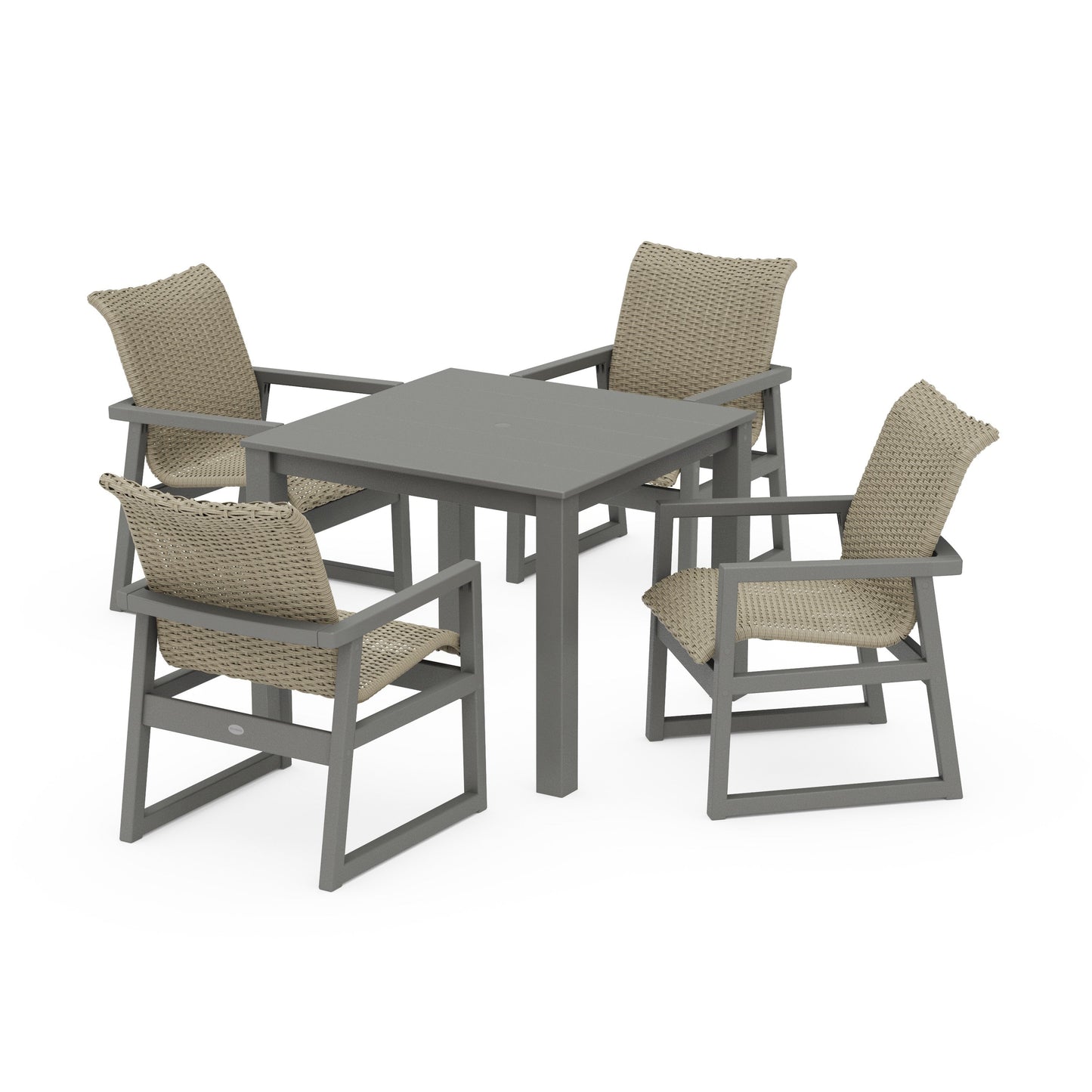 POLYWOOD EDGE Woven 5-Piece Parsons Dining Set — Slate Grey / Dune Grass