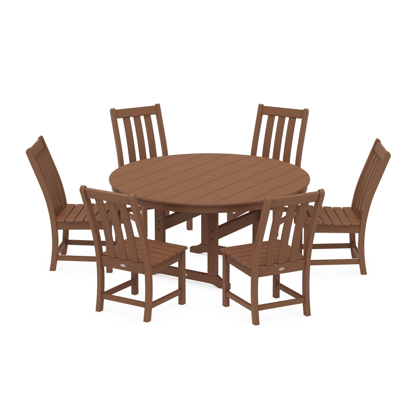 POLYWOOD Vineyard 7-Piece Side Chair Round Farmhouse Dining Set — Teak