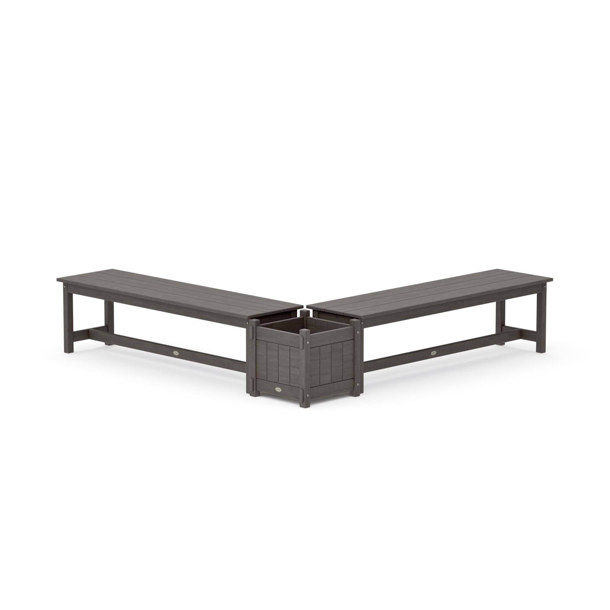 POLYWOOD 60" Vineyard L- Shaped Planter Bench Set — Driftwood