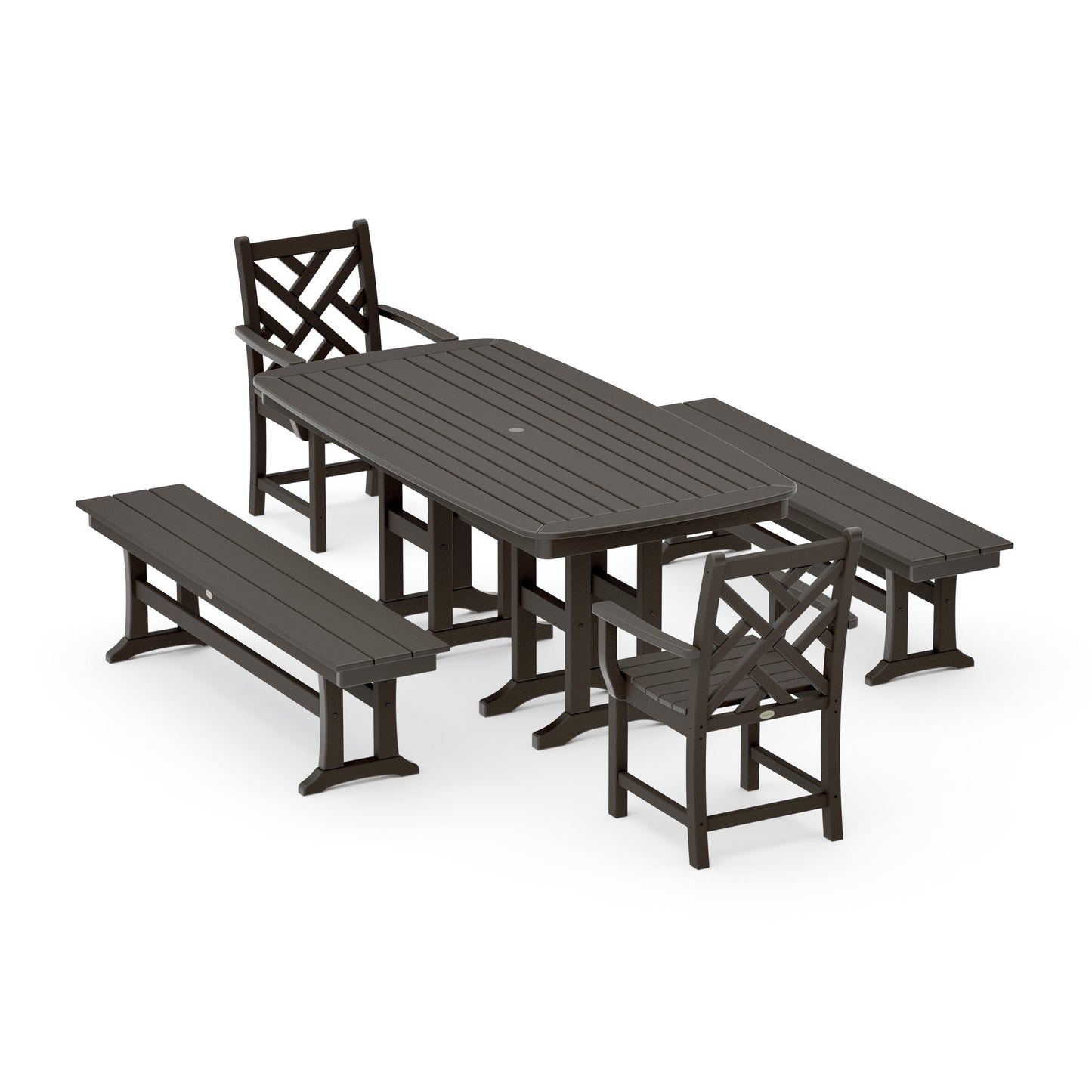 POLYWOOD Chippendale 5-Piece Dining Set with Benches — Vintage Coffee
