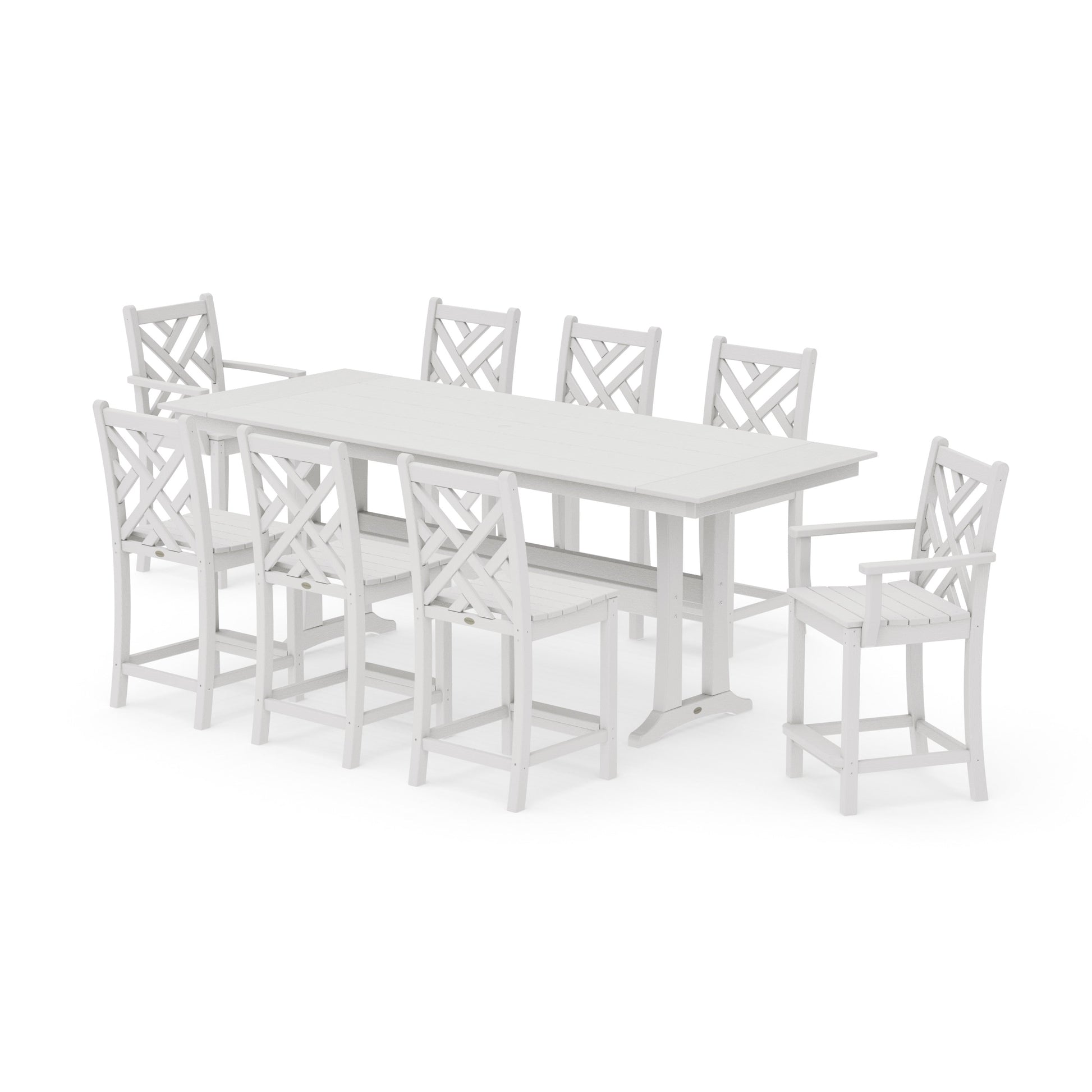 POLYWOOD Chippendale 9-Piece Farmhouse Counter Set with Trestle Legs — Vintage White