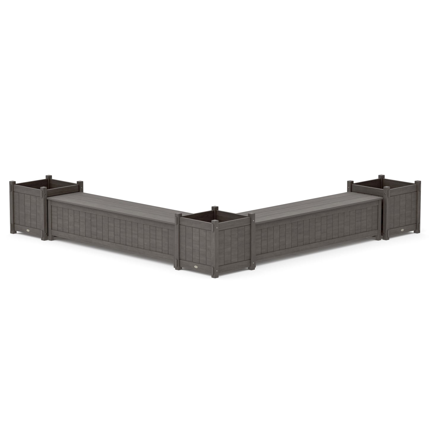 POLYWOOD 72" Vineyard L- Shaped Planter Storage Bench Corner Set- Large — Driftwood