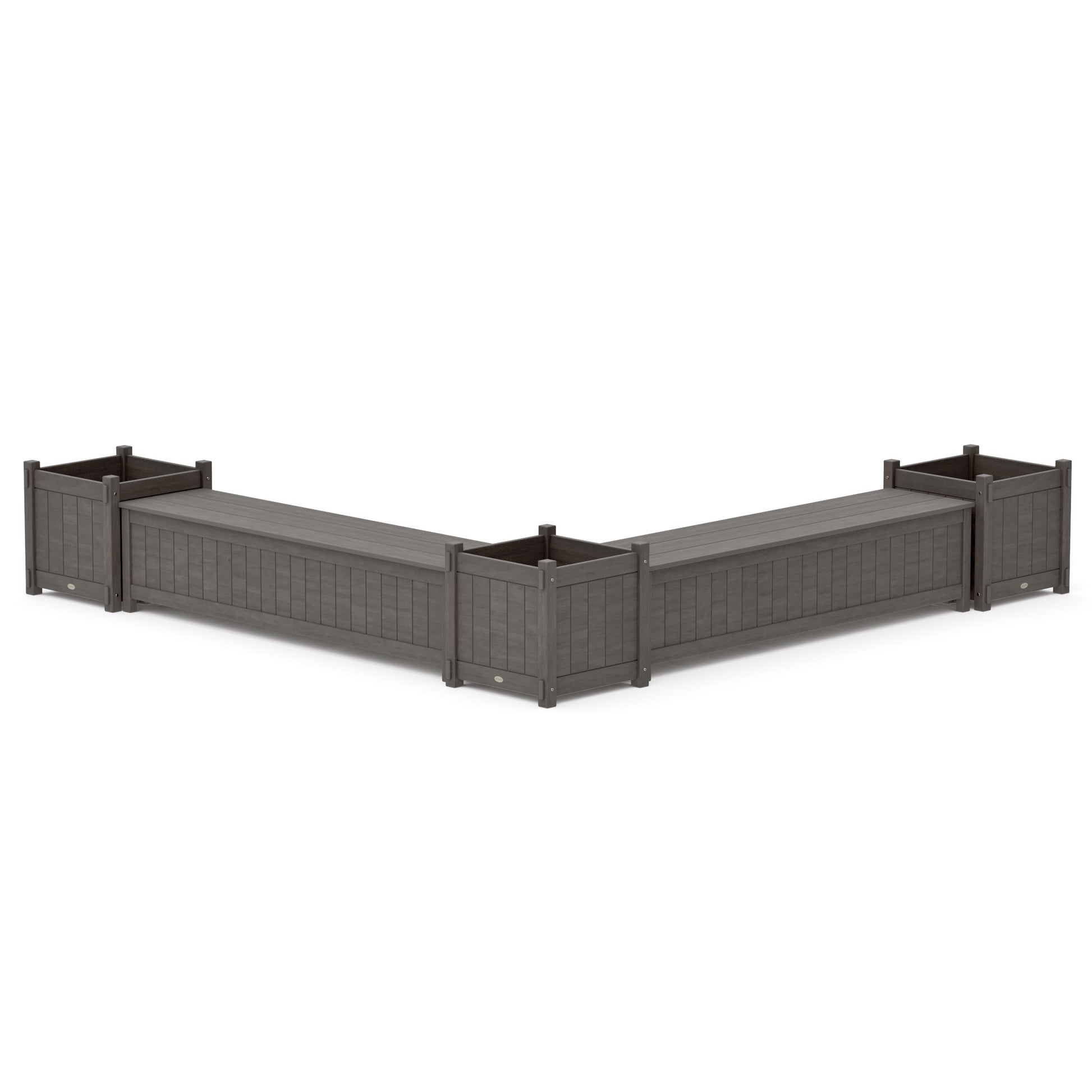 POLYWOOD 72" Vineyard L- Shaped Planter Storage Bench Corner Set- Large — Driftwood