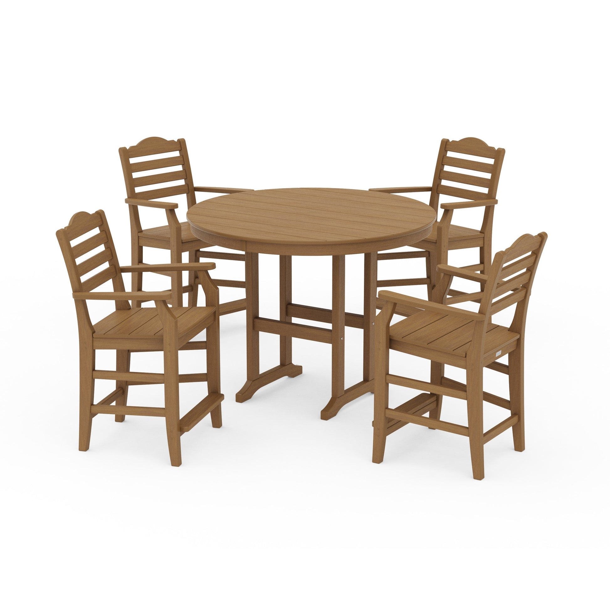 POLYWOOD Savannah 5-Piece Round Farmhouse Counter Set — Natural