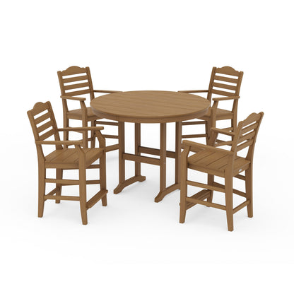 POLYWOOD Savannah 5-Piece Round Farmhouse Counter Set — Natural