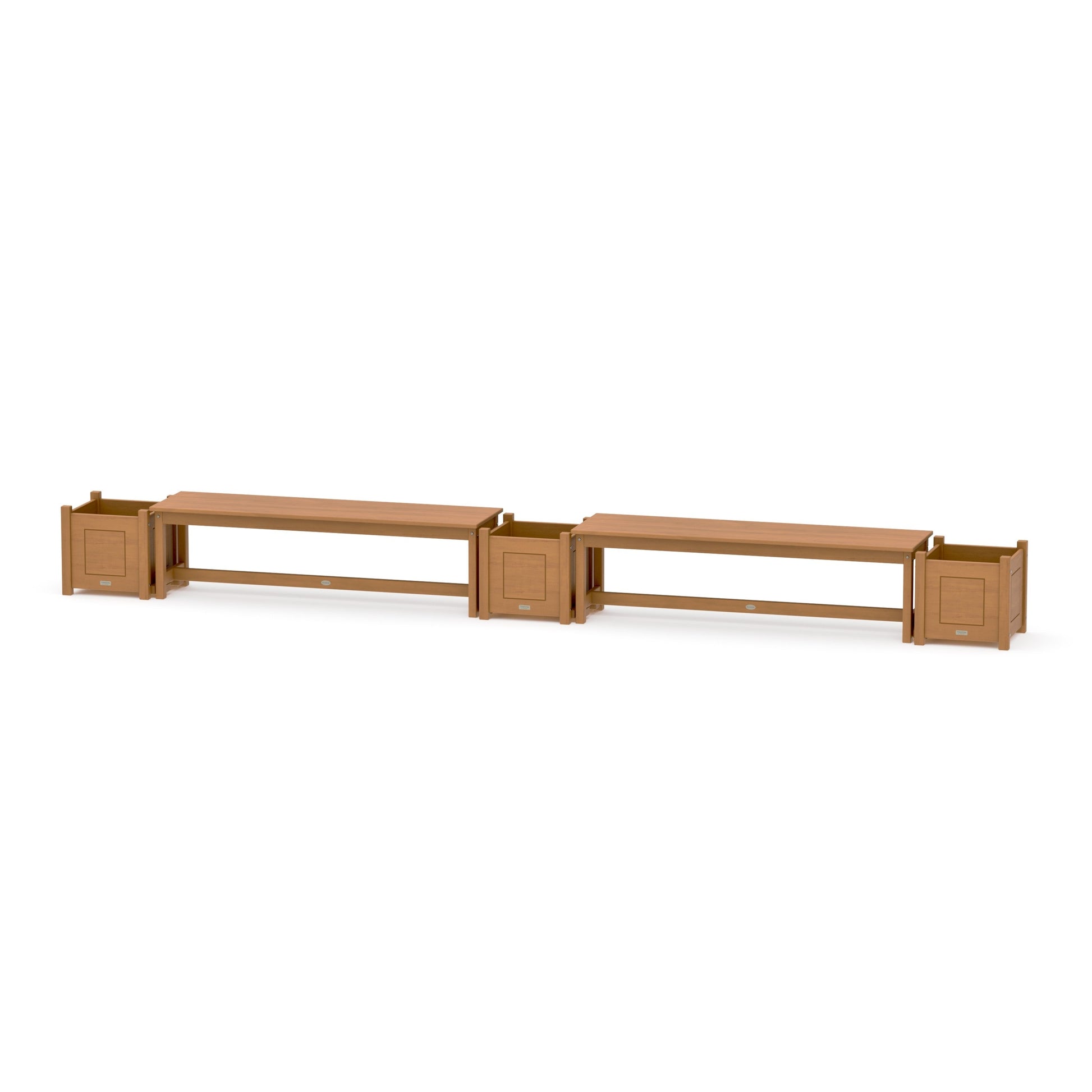 POLYWOOD 60" Country Living Straight Double Planter Bench Set — Natural