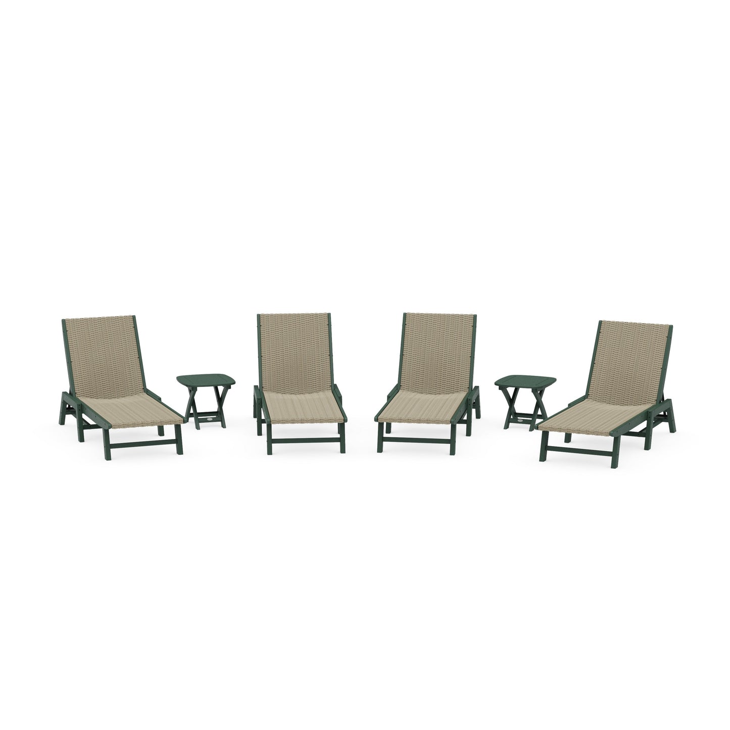 POLYWOOD 6- Piece Coastal Woven Chaise Chaise Lounge Set — Green / Dune Grass