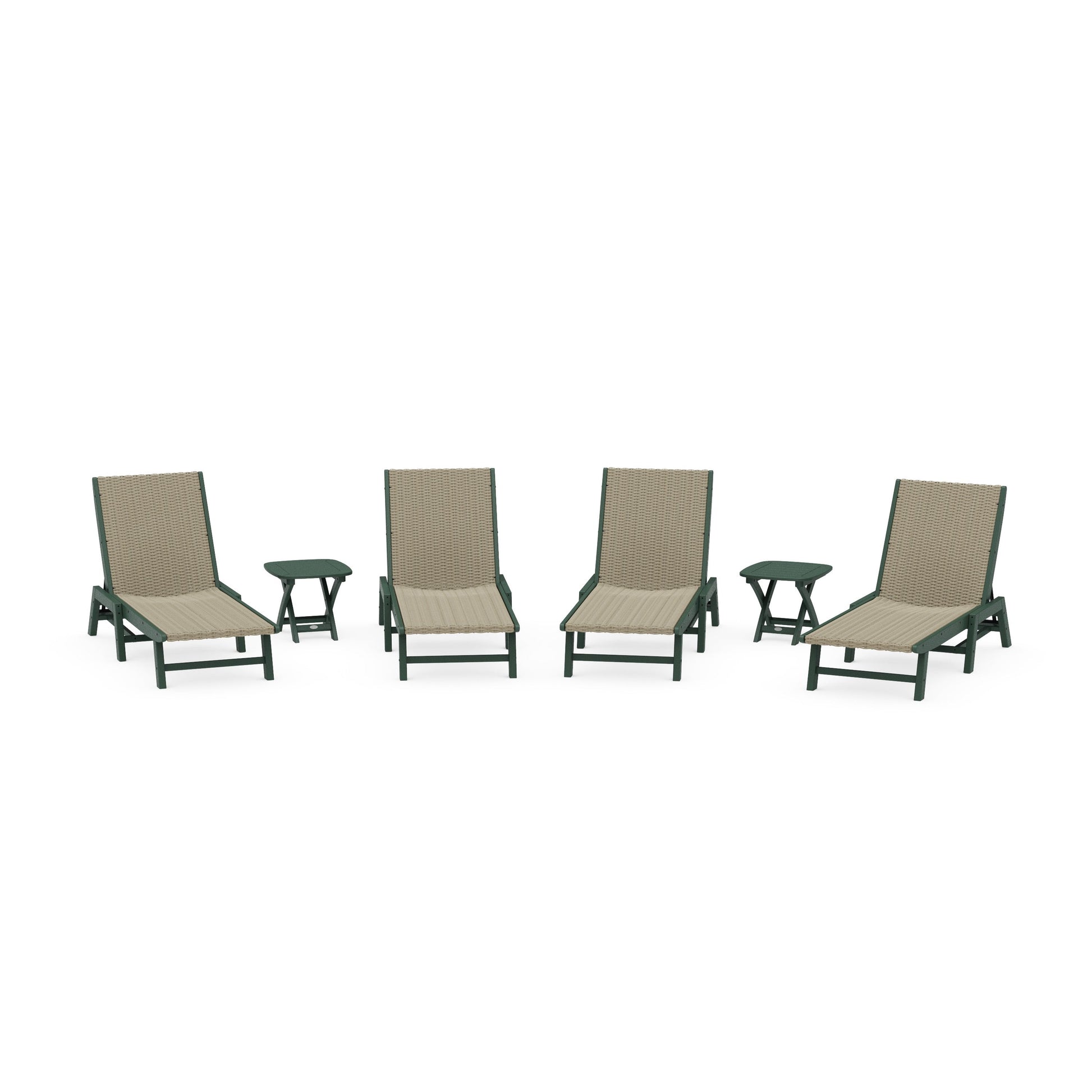 POLYWOOD 6- Piece Coastal Woven Chaise Chaise Lounge Set — Green / Dune Grass