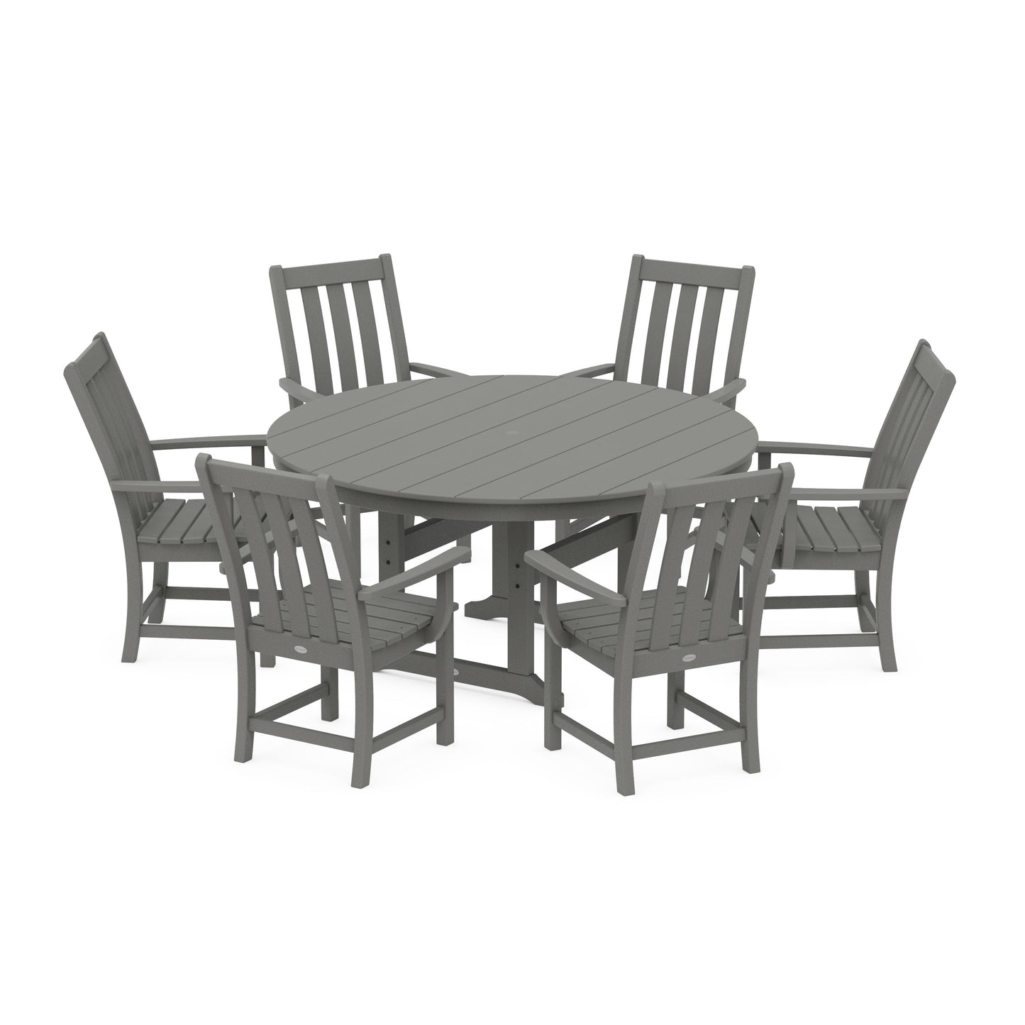 POLYWOOD Vineyard 7-Piece Arm Chair Round Farmhouse Dining Set — Slate Grey