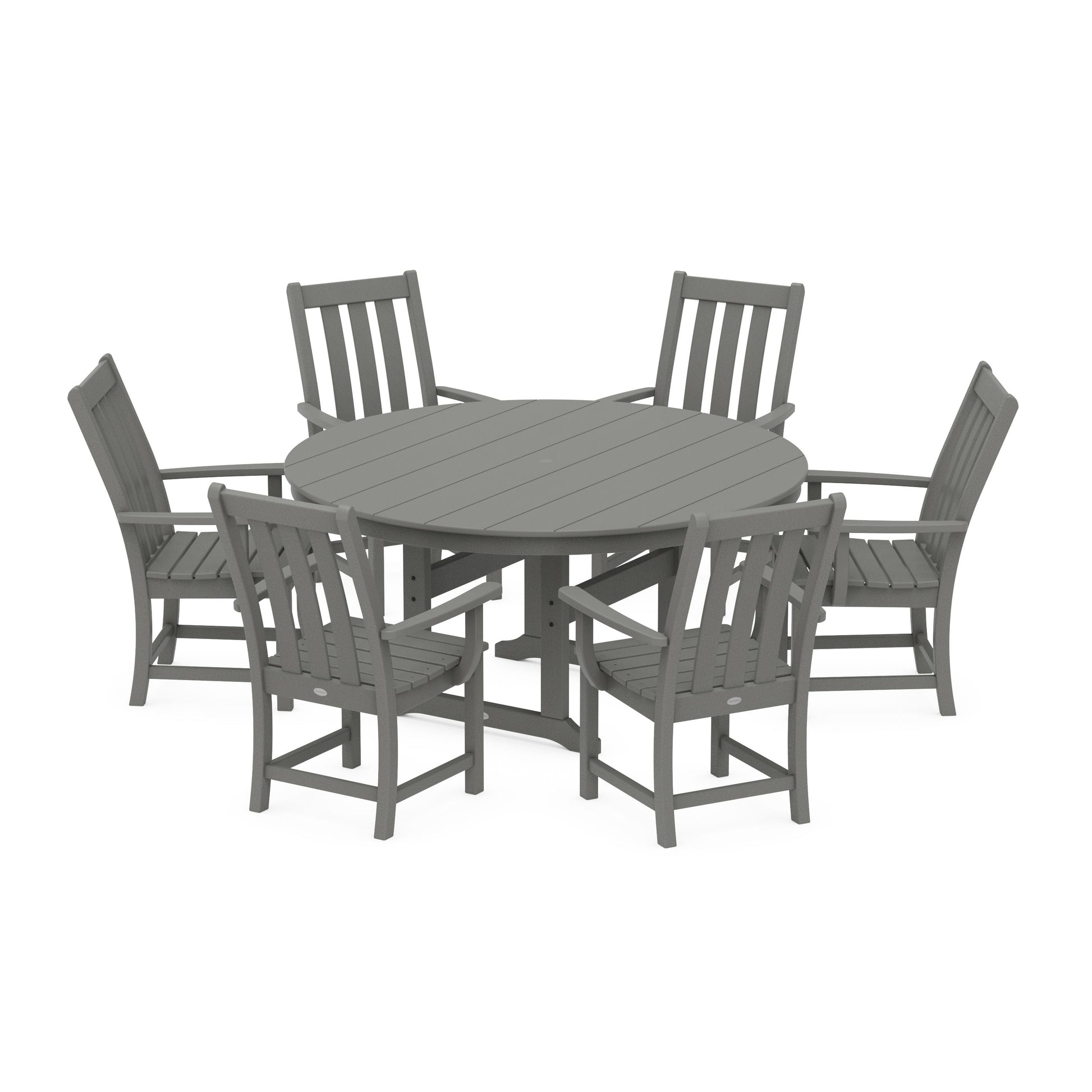 POLYWOOD Vineyard 7-Piece Arm Chair Round Farmhouse Dining Set — Slate Grey