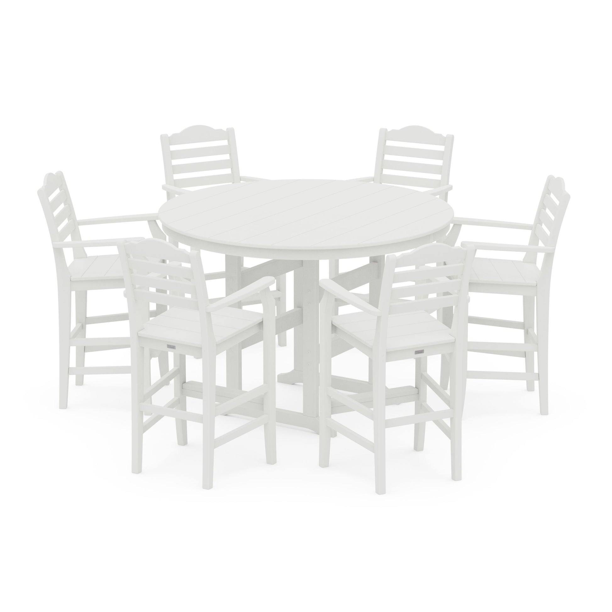 POLYWOOD Savannah 7-Piece Arm Chair Round Farmhouse Bar Set — Vintage White