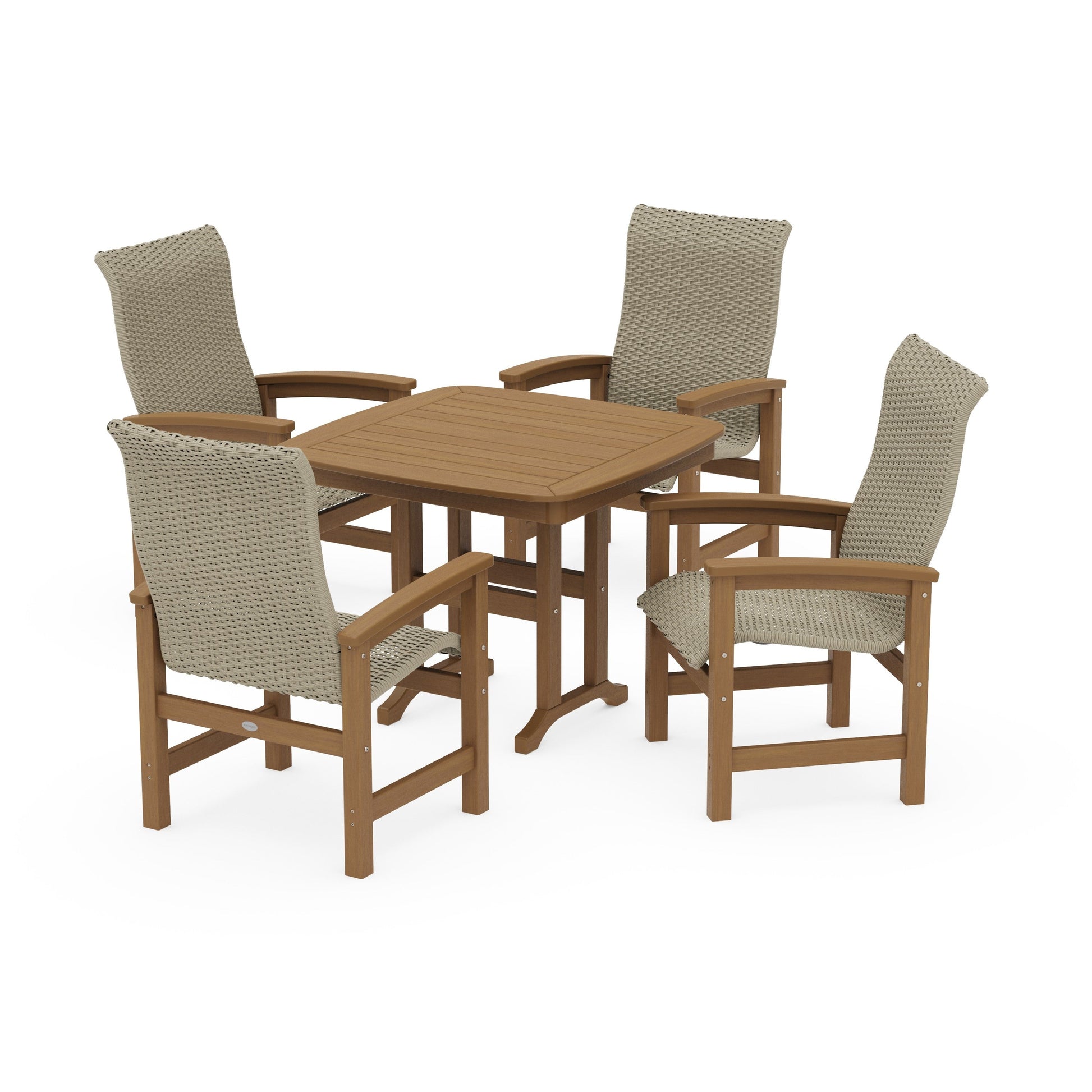 POLYWOOD Coastal Woven High-Back 5-Piece Dining Set — Natural / Dune Grass