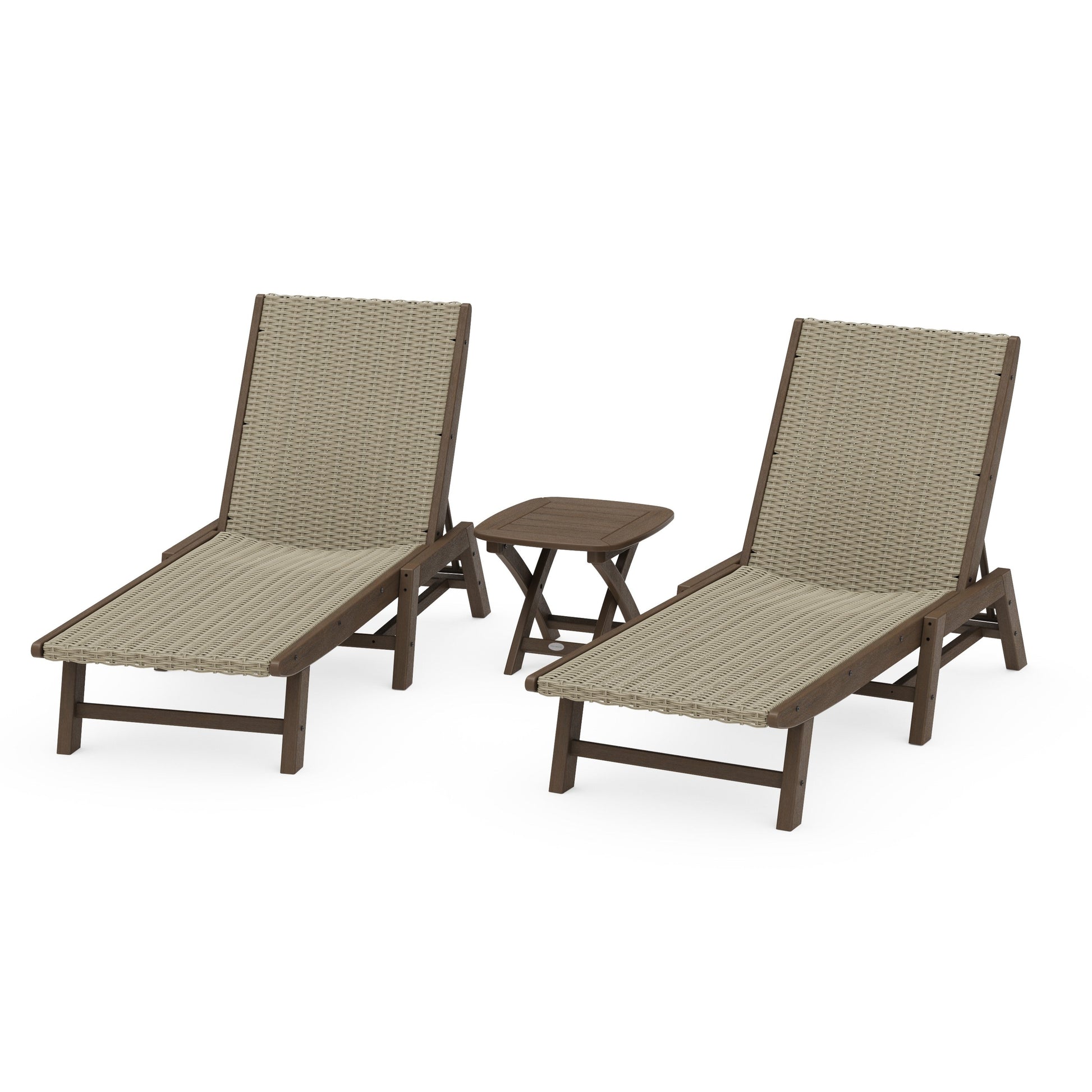 POLYWOOD 3 - Piece Coastal Woven Chaise Chaise Lounge Set — Kona / Dune Grass