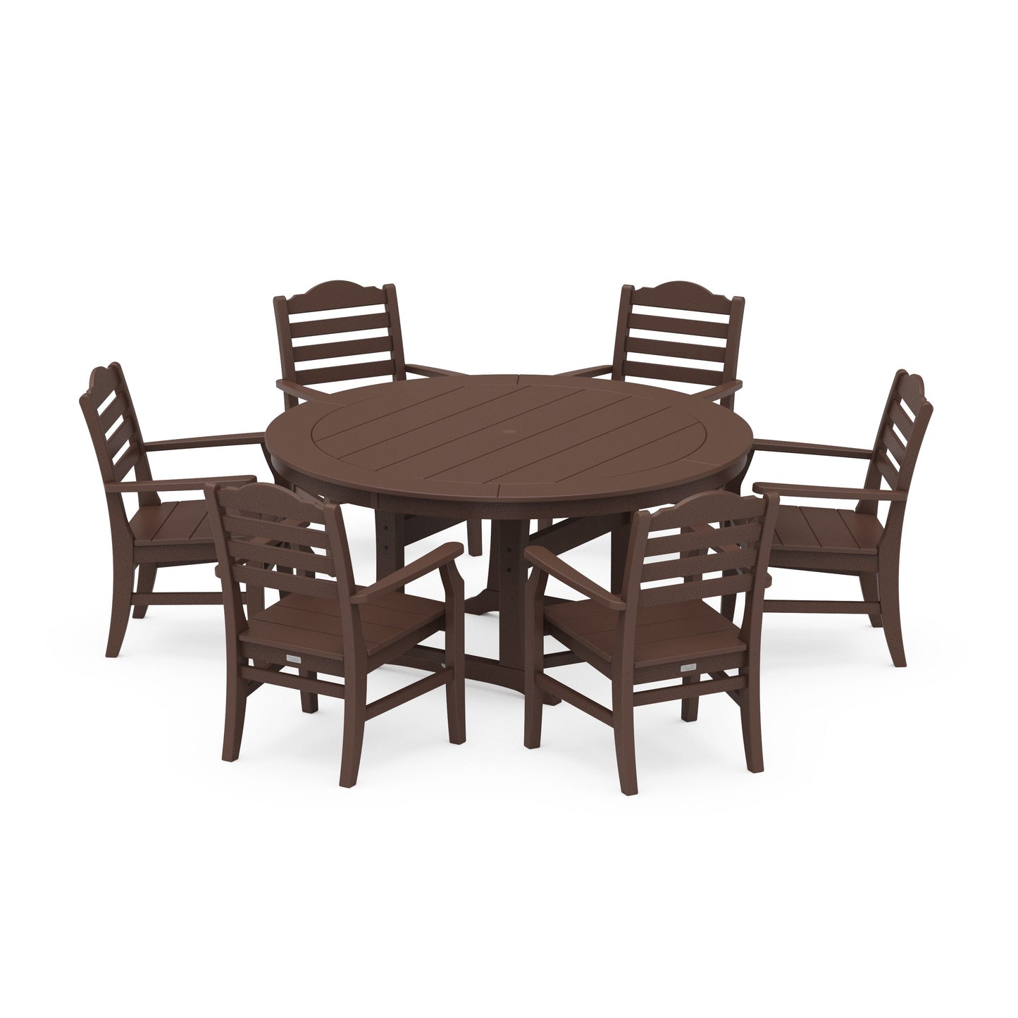 POLYWOOD Savannah 7-Piece Arm Chair Round Dining Set — Mahogany
