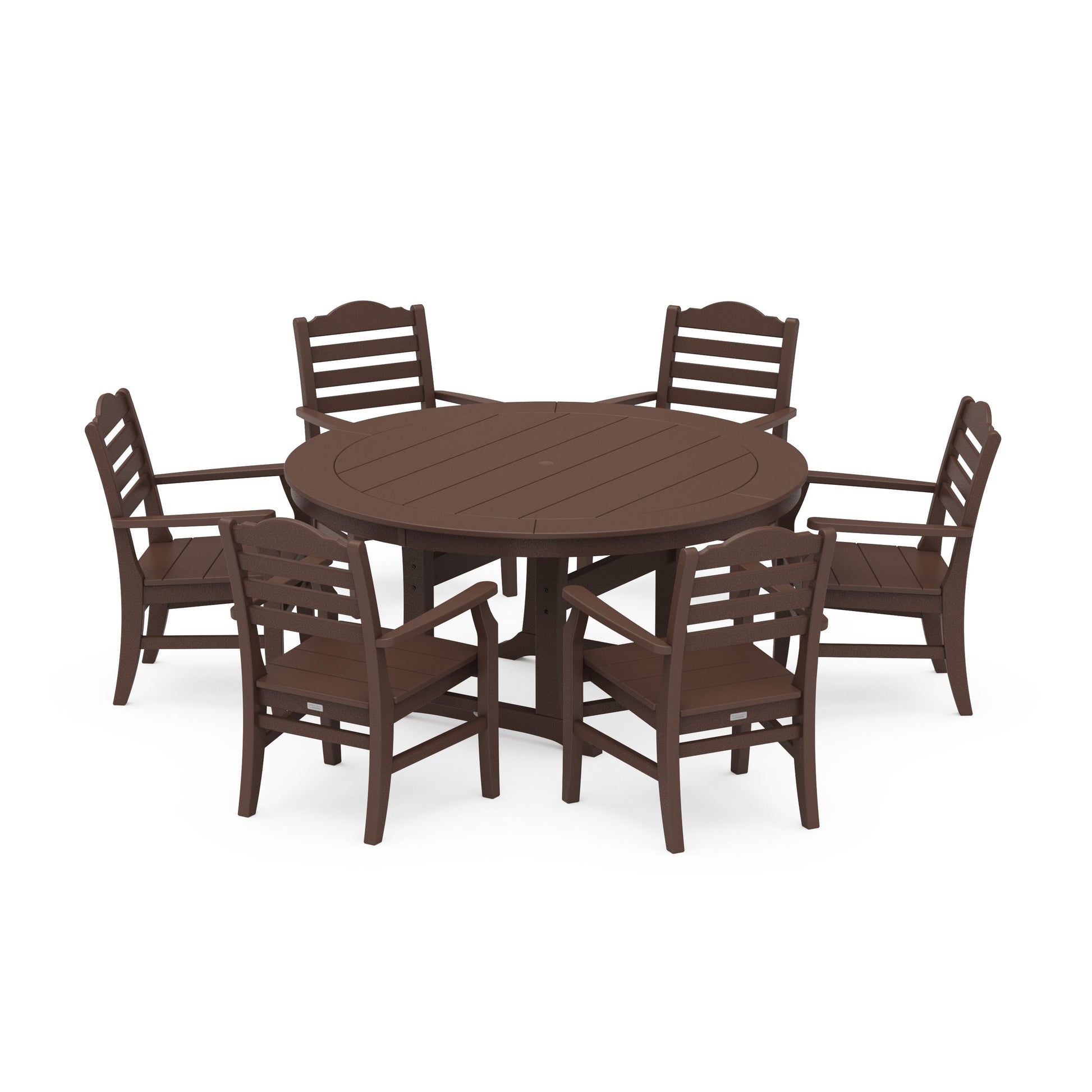 POLYWOOD Savannah 7-Piece Arm Chair Round Dining Set — Mahogany