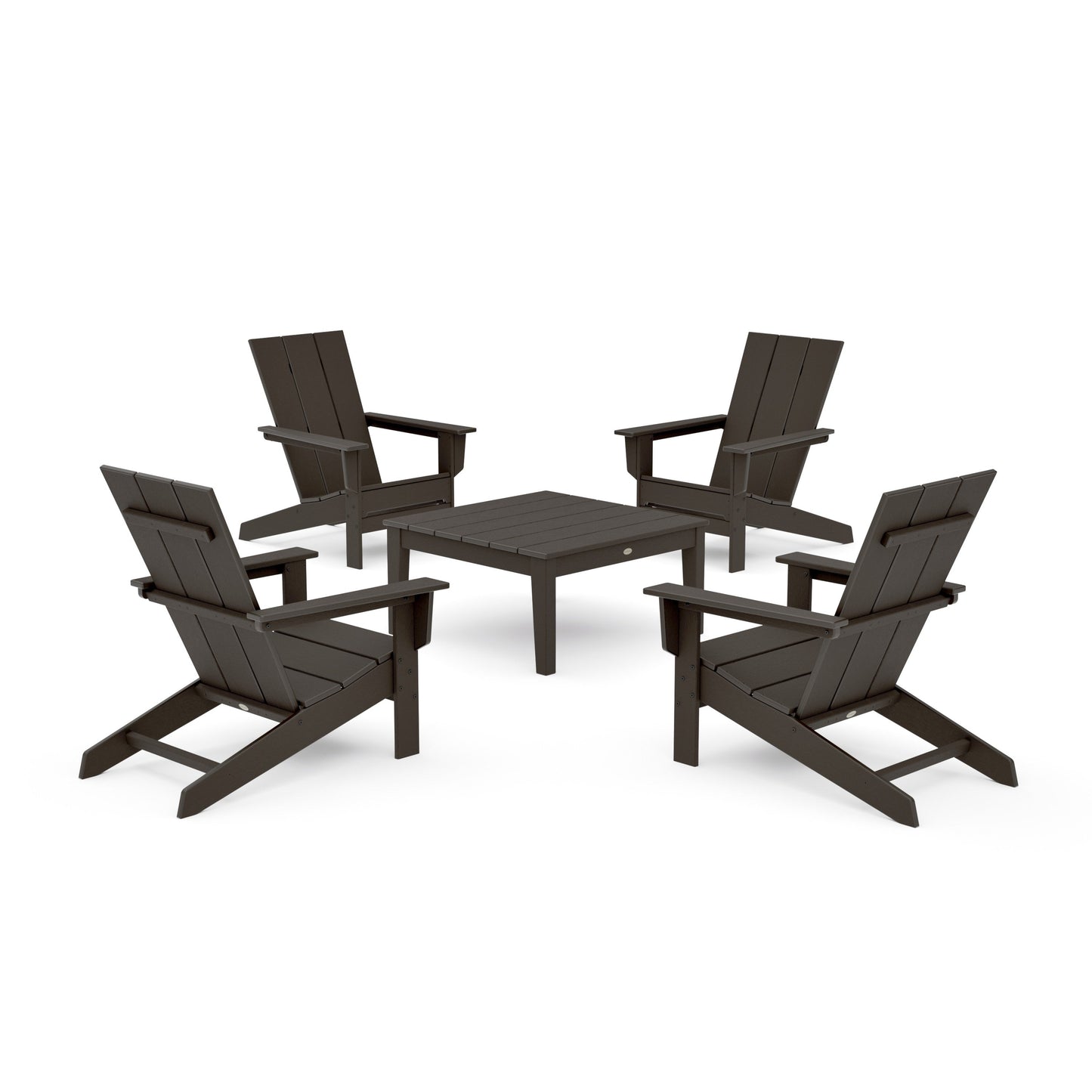 POLYWOOD 5-Piece Modern Studio Adirondack Chair Conversation Group — Vintage Coffee