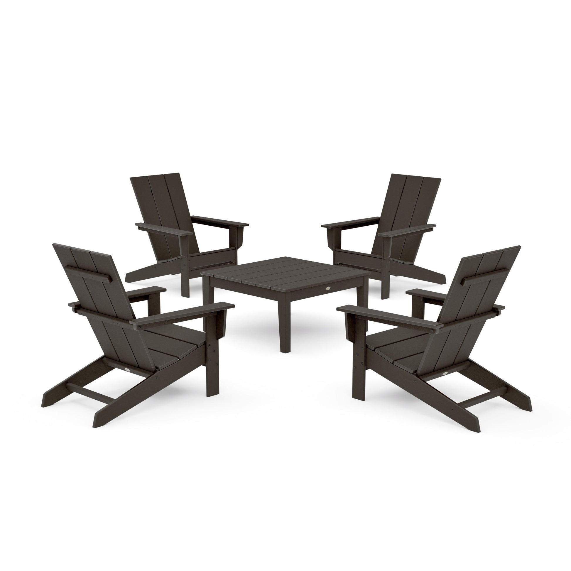 POLYWOOD 5-Piece Modern Studio Adirondack Chair Conversation Group — Vintage Coffee