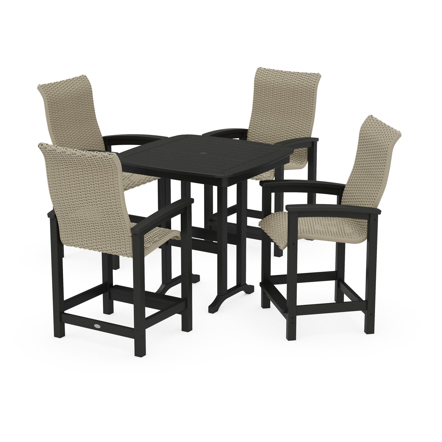 POLYWOOD Coastal Woven High-Back 5-Piece Counter Set — Black / Dune Grass