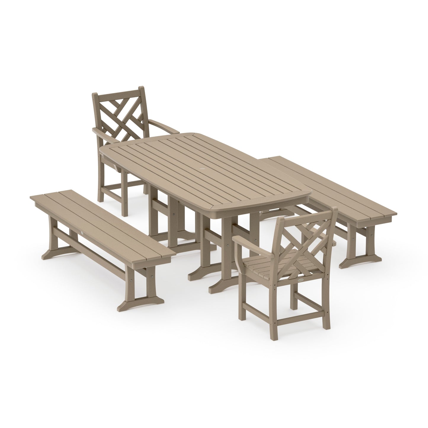 POLYWOOD Chippendale 5-Piece Dining Set with Benches — Vintage Sahara