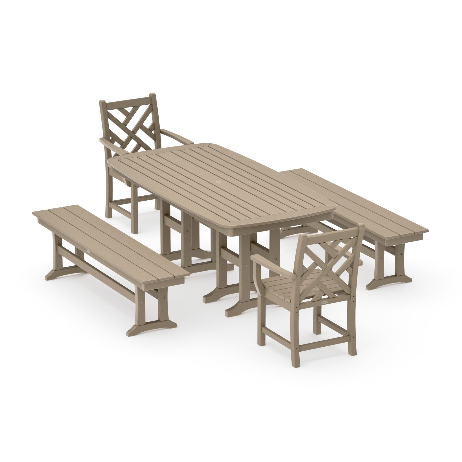 POLYWOOD Chippendale 5-Piece Dining Set with Benches — Vintage Sahara
