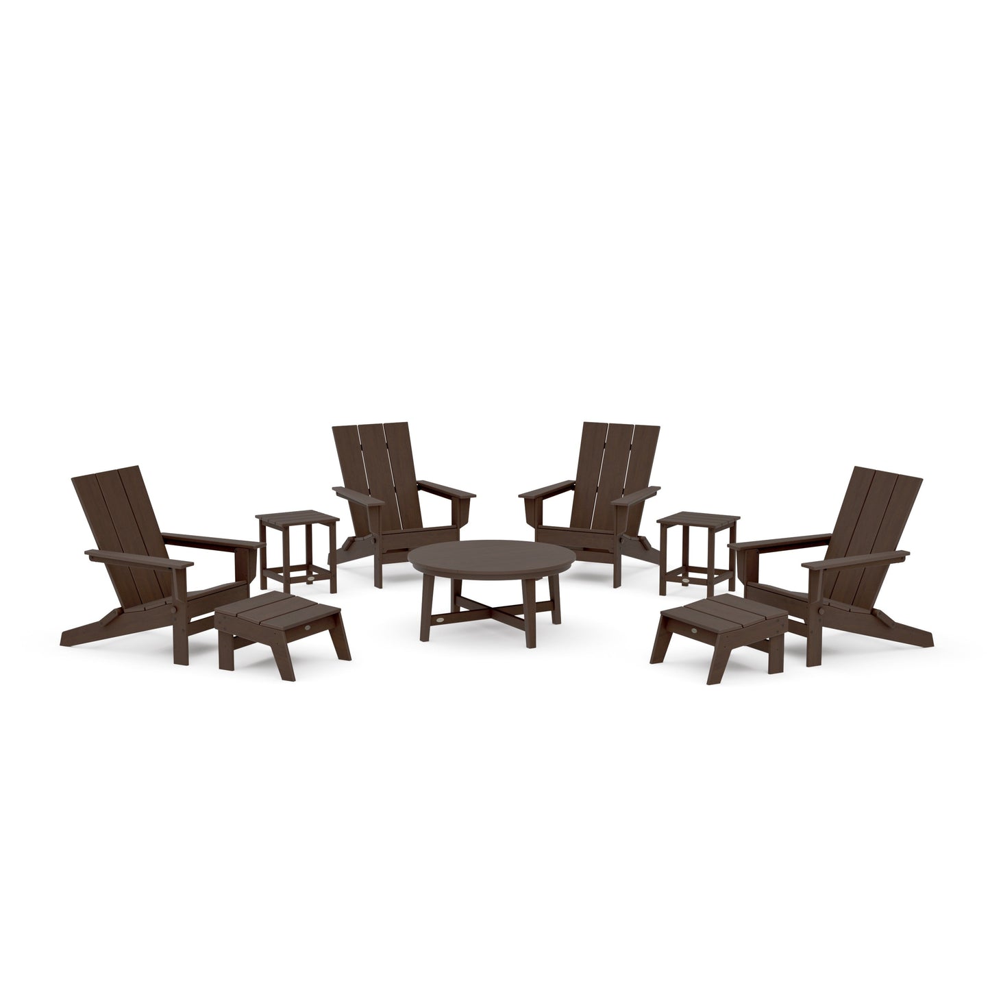 POLYWOOD Modern Studio Folding Adirondack 9-Piece Conversation Set — Kona