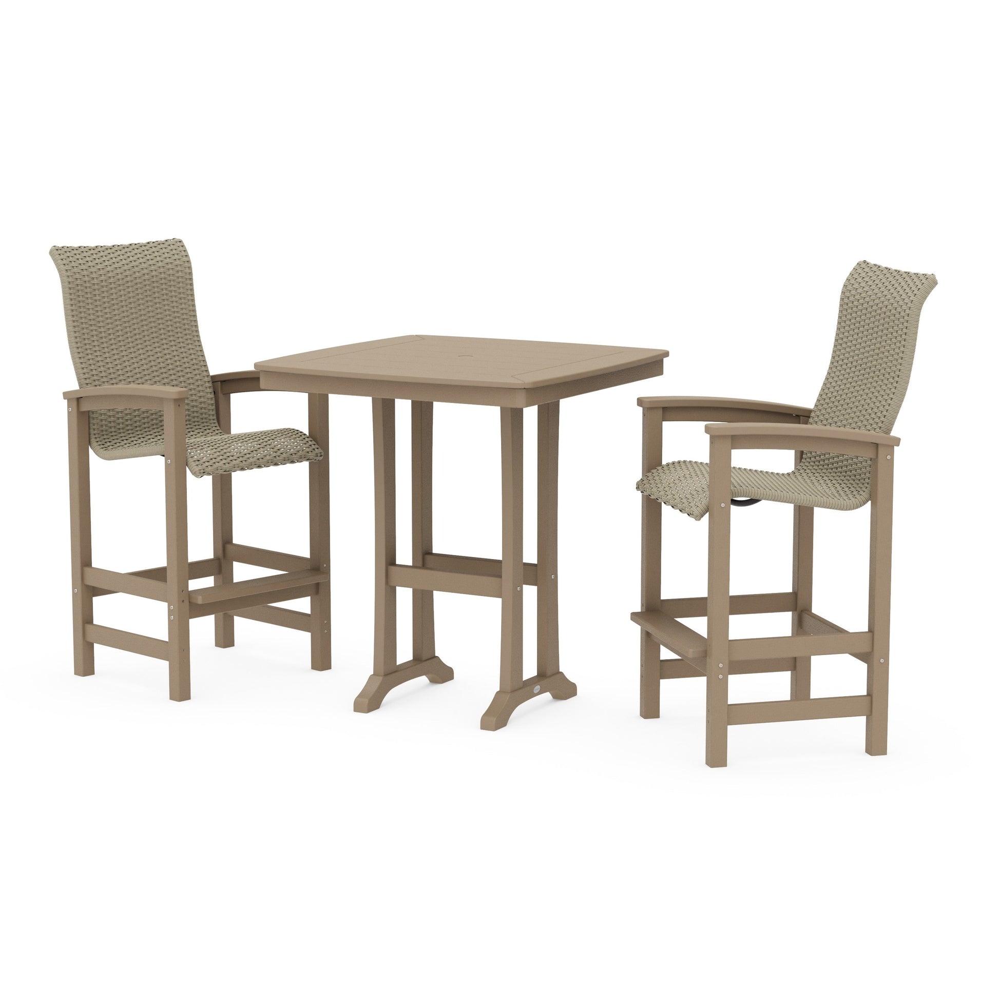 POLYWOOD Coastal Woven High-Back 3-Piece Bar Set — Vintage Sahara / Dune Grass