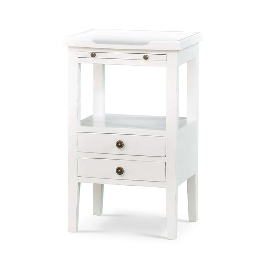 Bramble Eton 2 Drawer Side Table with Pull Out Shelf in Architectural White