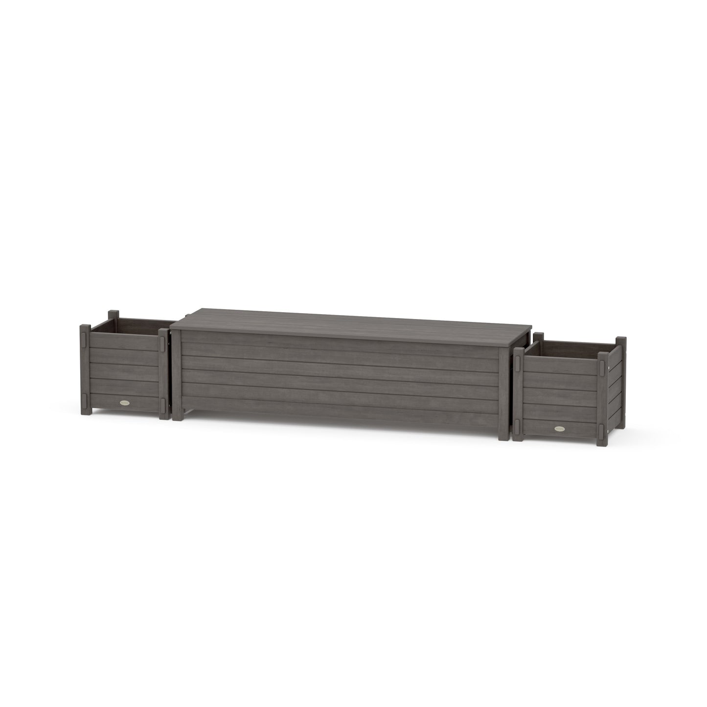 POLYWOOD 60" Nautical Straight Planter Storage Bench Set — Driftwood