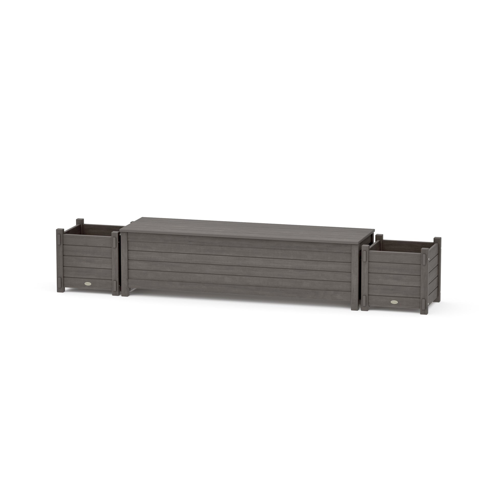 POLYWOOD 60" Nautical Straight Planter Storage Bench Set — Driftwood