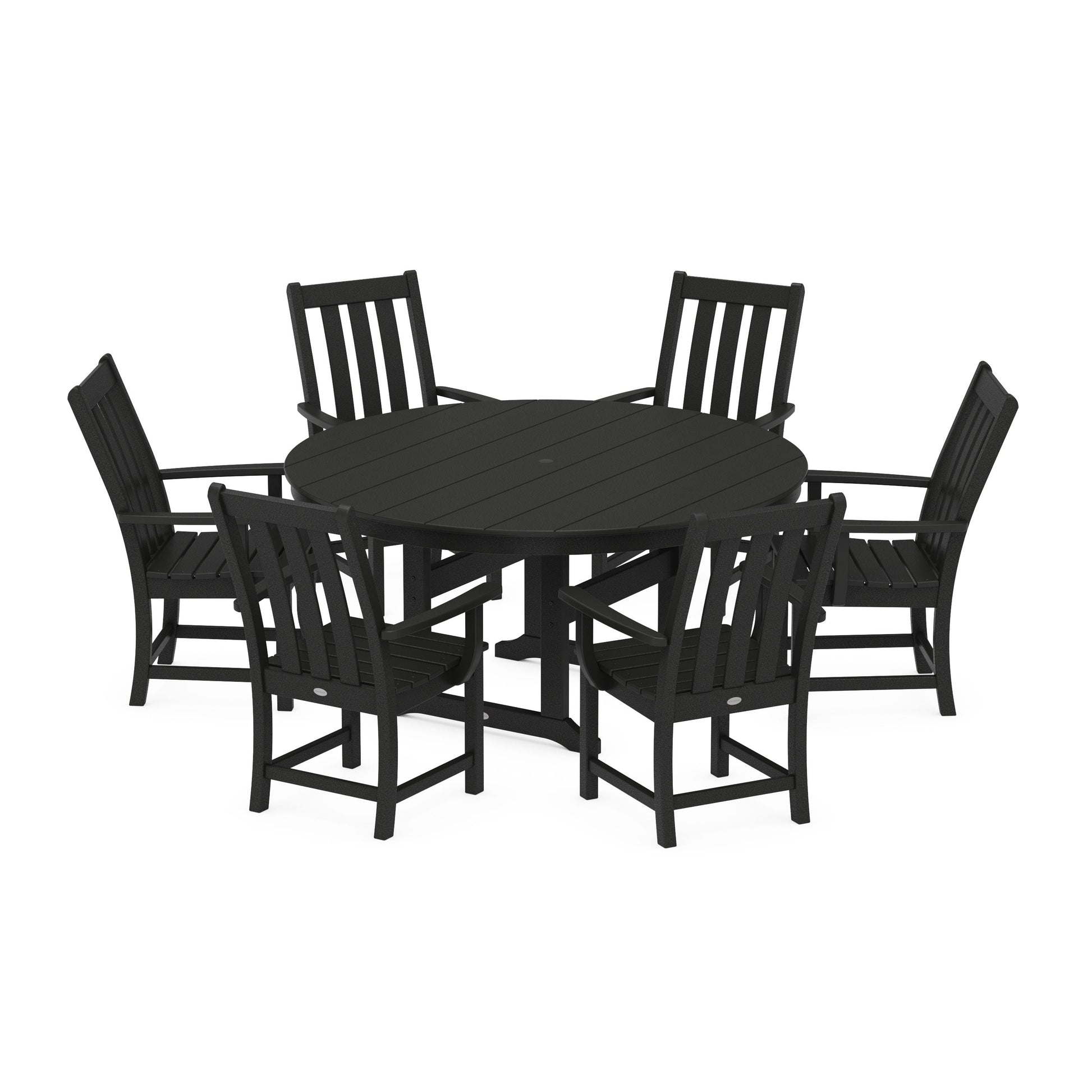 POLYWOOD Vineyard 7-Piece Arm Chair Round Farmhouse Dining Set — Black