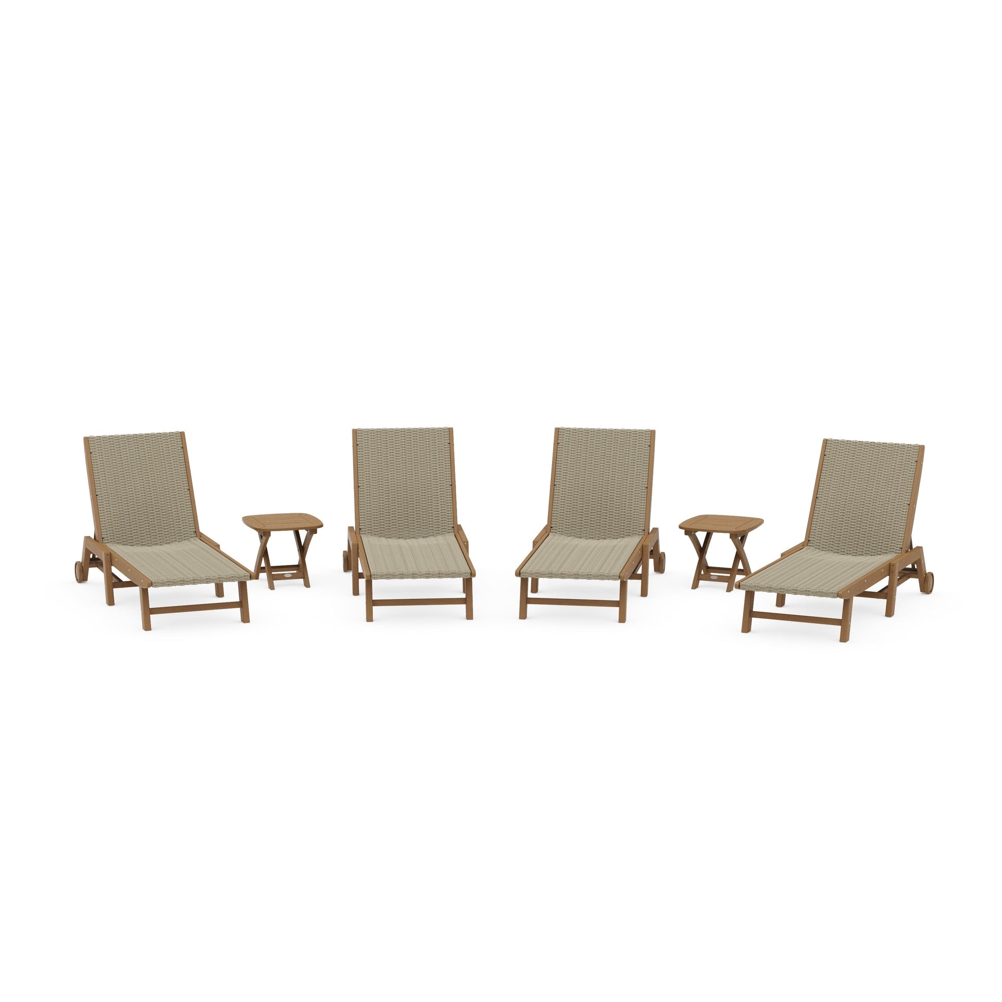 POLYWOOD 6- Piece Coastal Woven Chaise with Wheels Chaise Lounge Set — Natural / Dune Grass