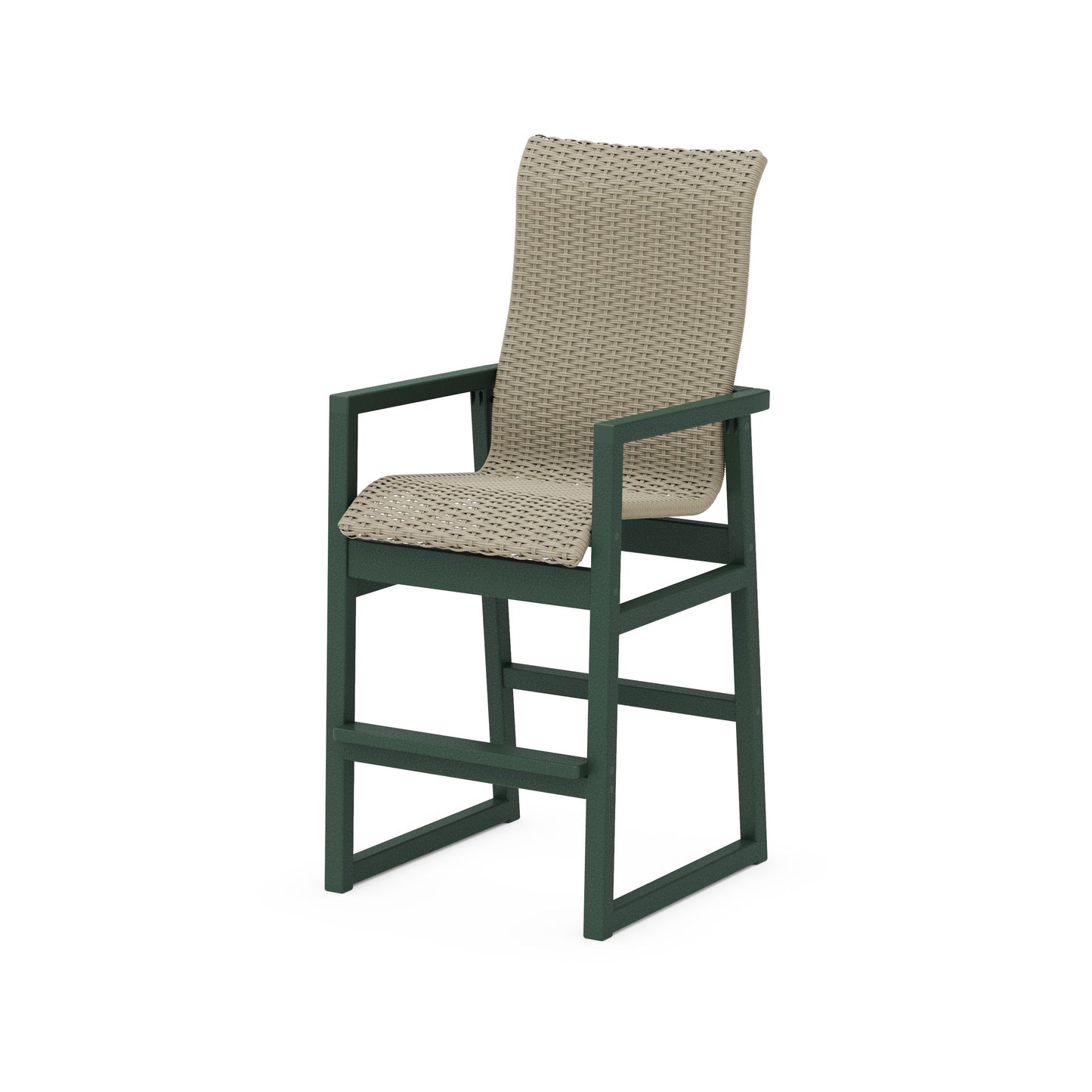 POLYWOOD EDGE Woven High-Back Bar Arm Chair — Green / Dune Grass