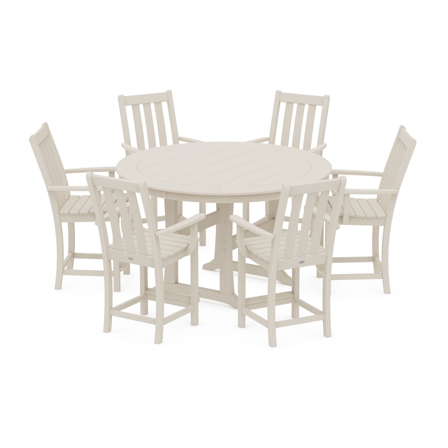 POLYWOOD Vineyard 7-Piece Arm Chair Round Counter Set — Sand
