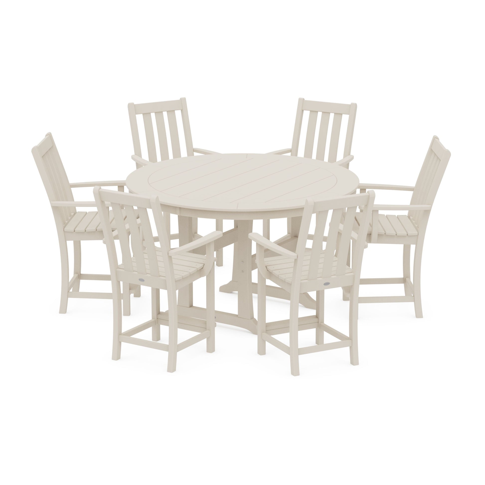 POLYWOOD Vineyard 7-Piece Arm Chair Round Counter Set — Sand