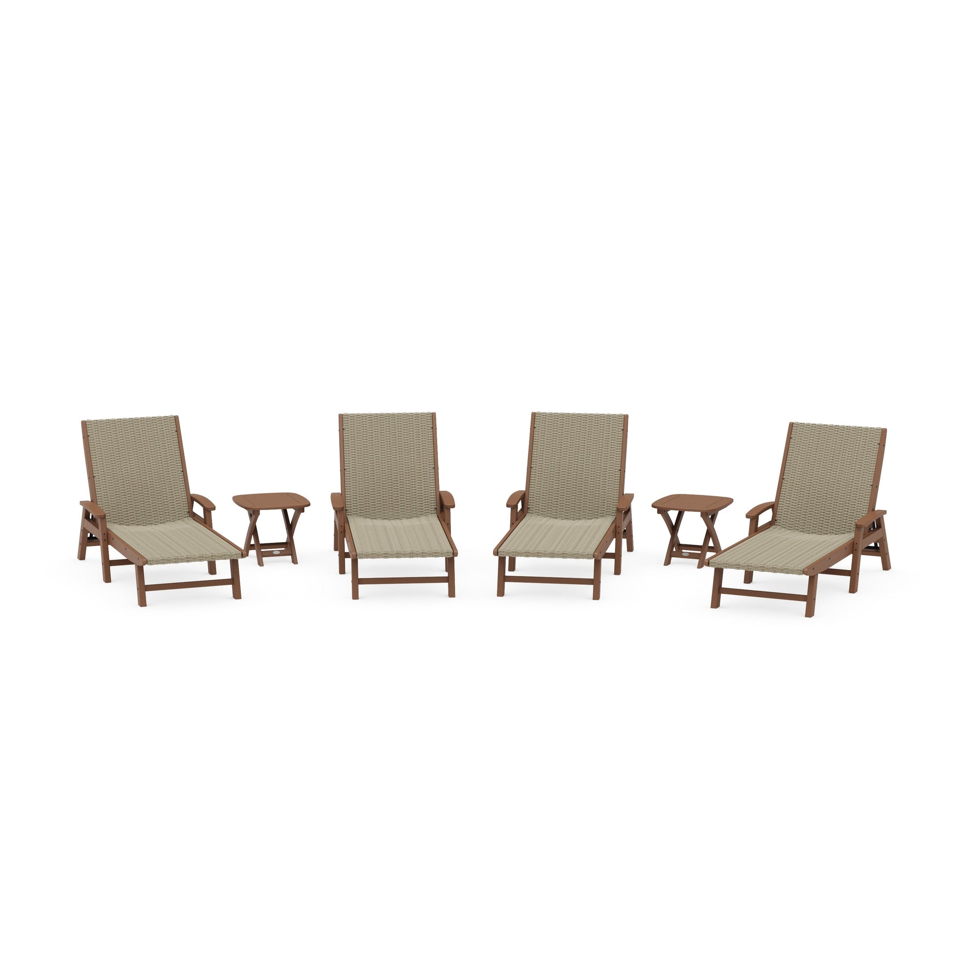 POLYWOOD 6- Piece Coastal Woven Chaise with Arms Chaise Lounge Set — Teak / Dune Grass