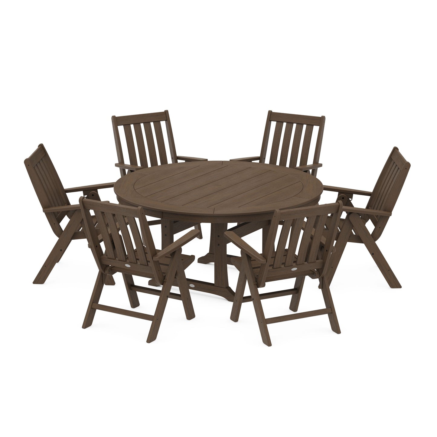 POLYWOOD Vineyard Folding 7-Piece Side Chair Round Dining Set — Kona