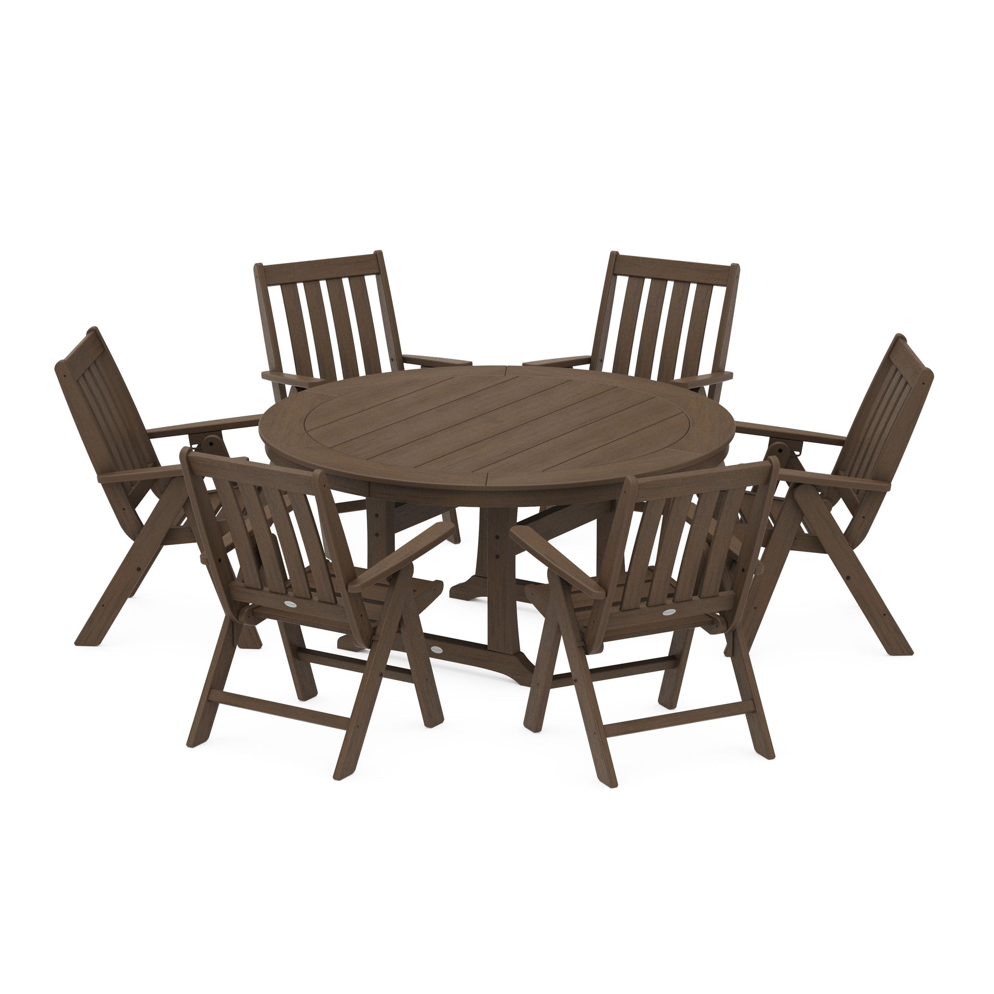 POLYWOOD Vineyard Folding 7-Piece Side Chair Round Dining Set — Kona