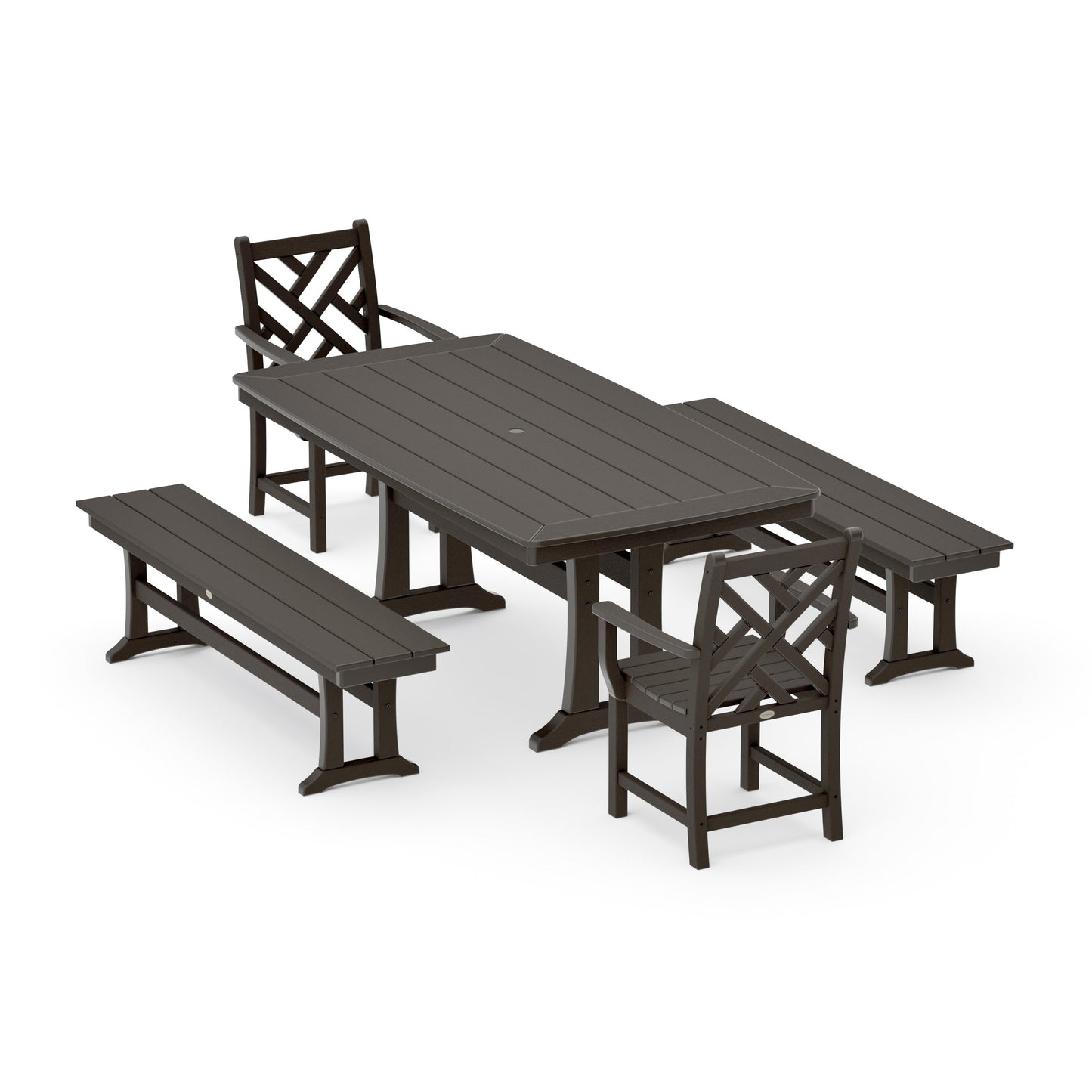 POLYWOOD Chippendale 5-Piece Dining Set with Trestle Legs — Vintage Coffee