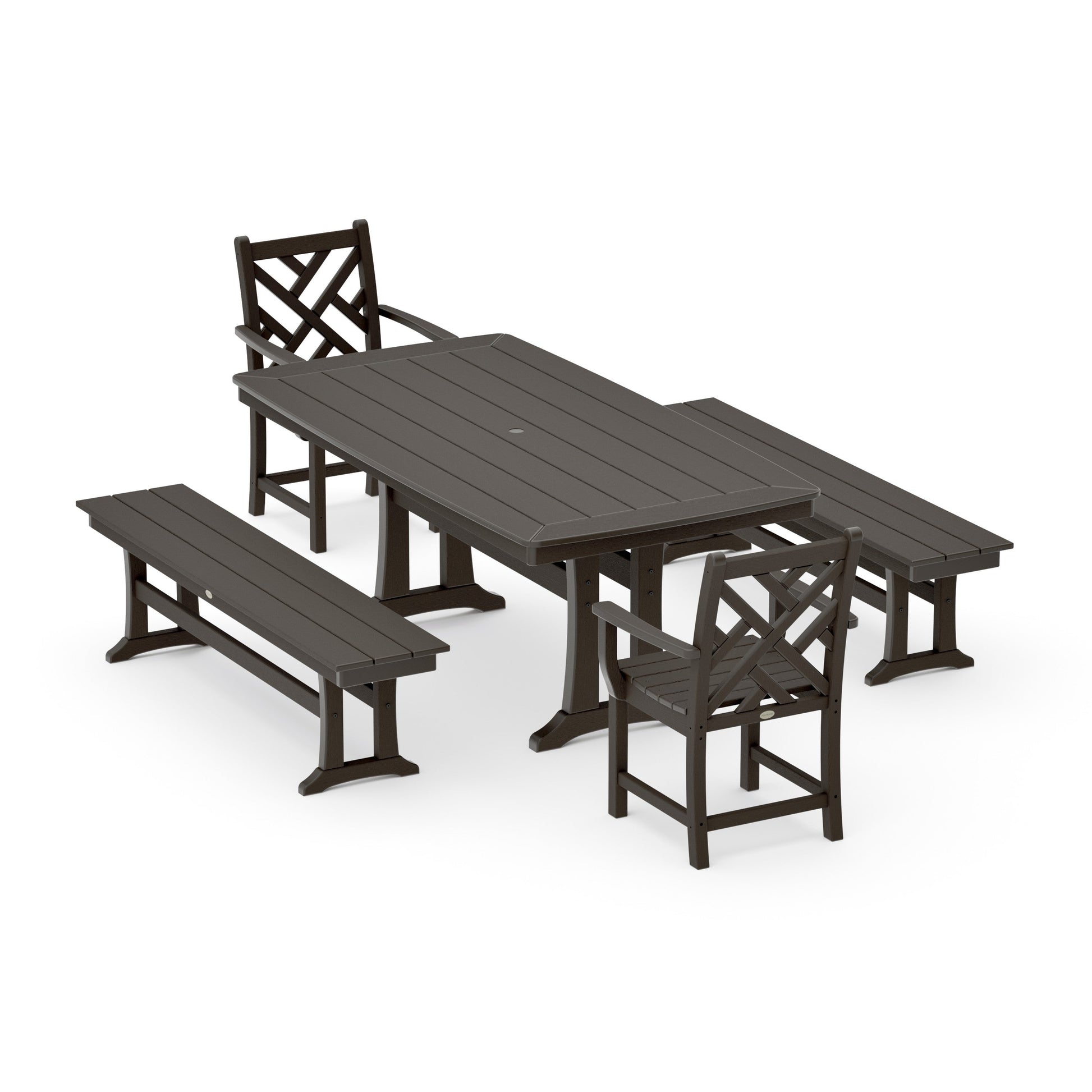 POLYWOOD Chippendale 5-Piece Dining Set with Trestle Legs — Vintage Coffee